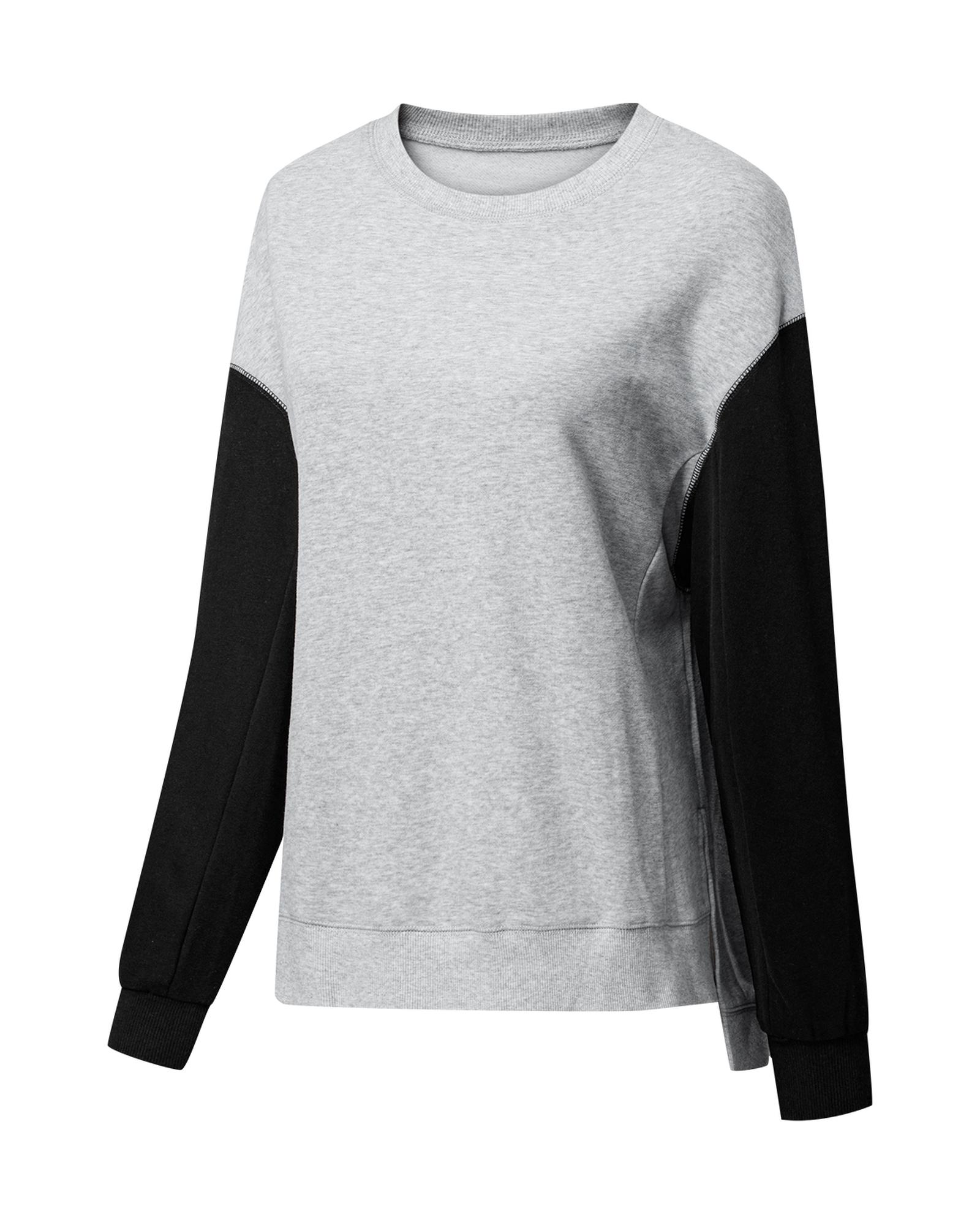 V539-AZEXDC25317728-P11-2XL-202508300000-00 Gray Two Tone Patchwork Drop Shoulder Pullover Sweatshirt - 2XL - Image 1