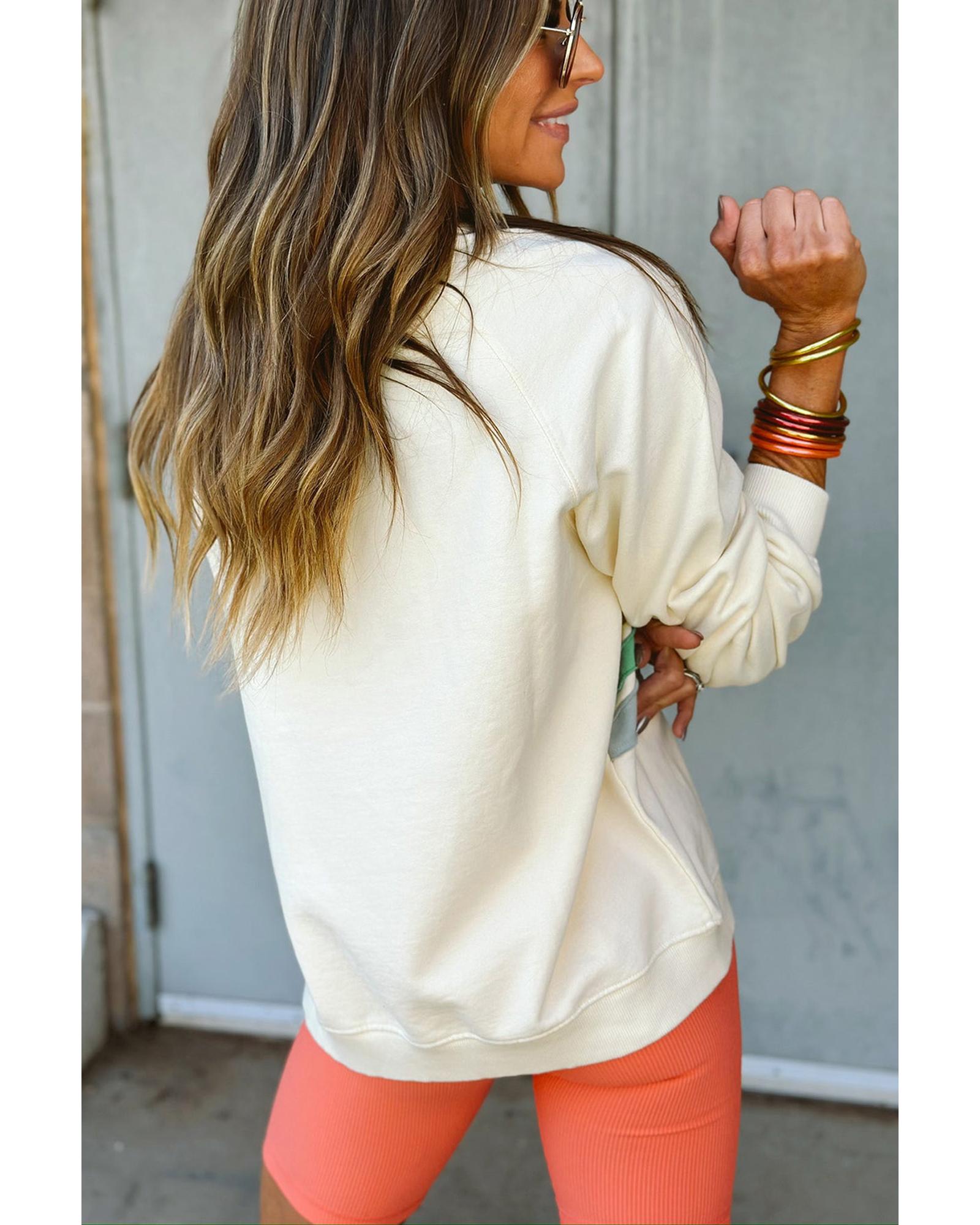 V539-AZEXDC25317732-P18-S-202506130246-00 Apricot Rainbow Colorblock Striped Pullover Sweatshirt - S - Image 1