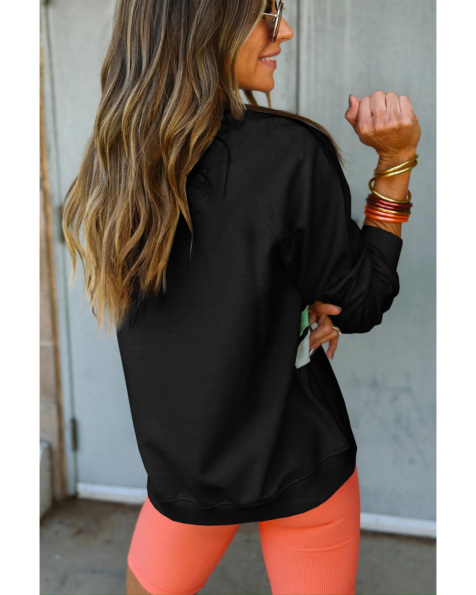 V539-AZEXDC25317732-P2-S-202506130252-00 Black Rainbow Colorblock Striped Pullover Sweatshirt - S - Image 1