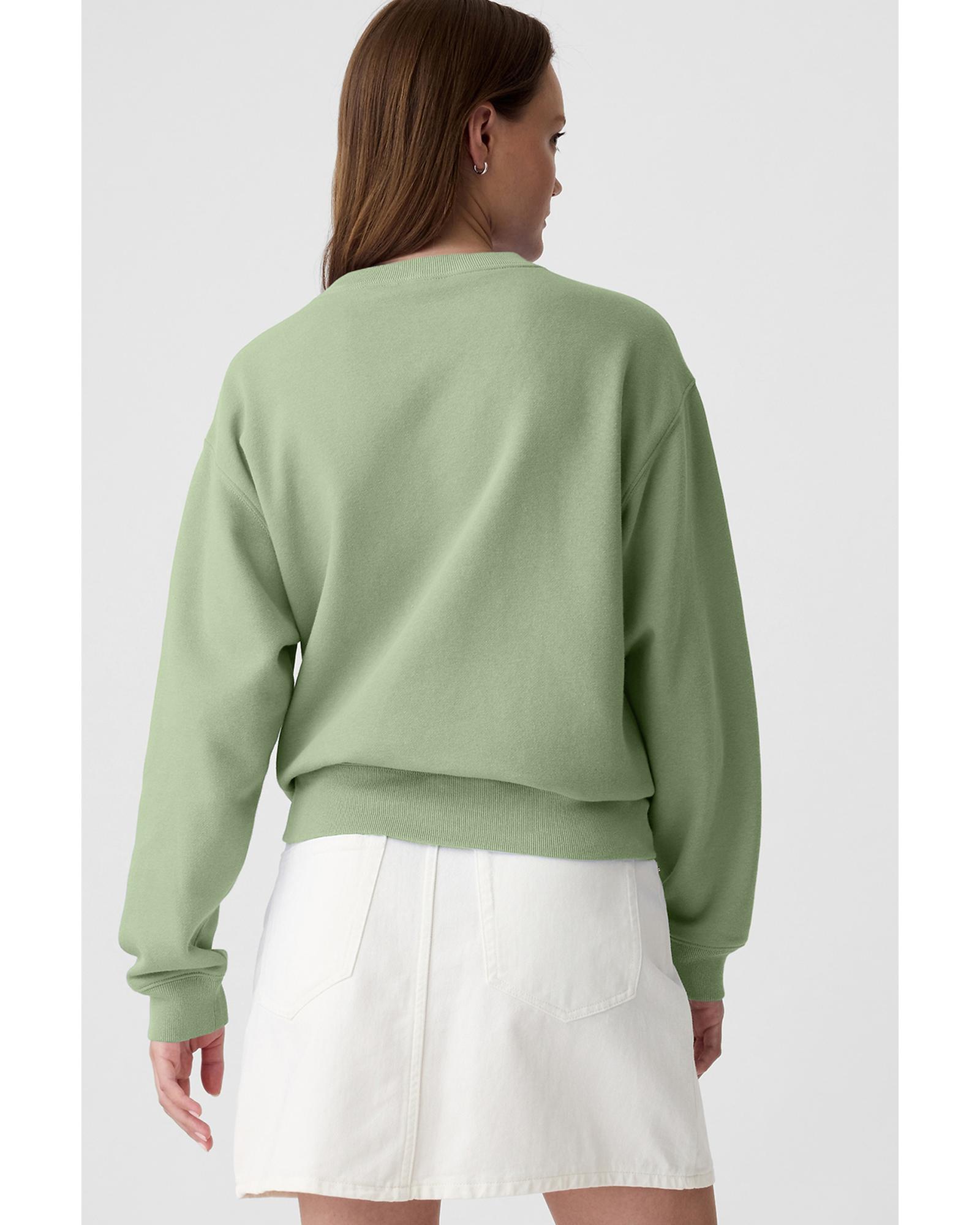 V539-AZEXDC25317836-P2809-XL-202508292230-00 Smoke Green Plain Drop Shoulder Crewneck Pullover Sweatshirt - XL - Image 1