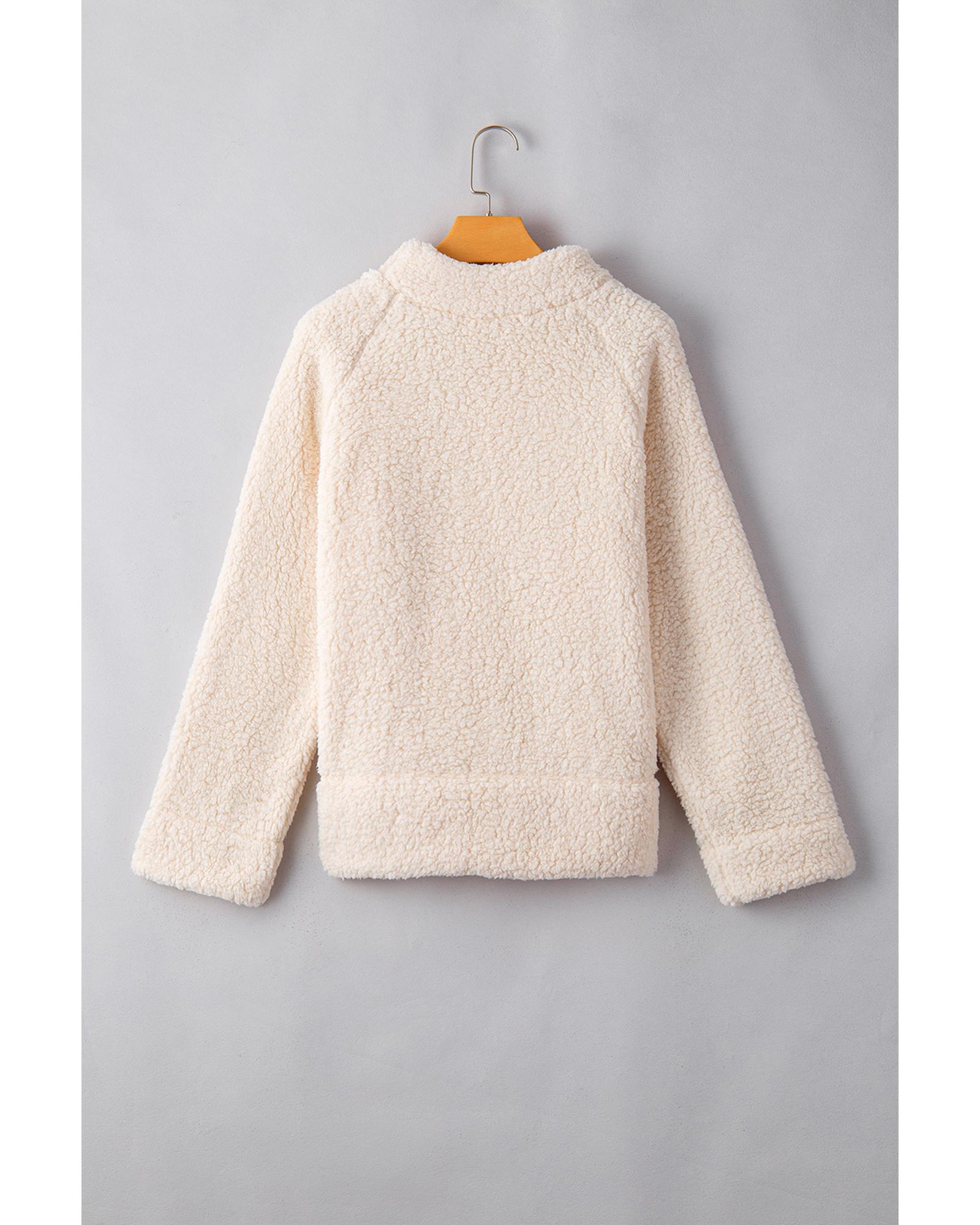 V539-AZEXDC25317855-P101-L-202508272355-00 White Solid Fleece High Neck Drop Shoulder Pullover Sweatshirt - L - Image 1