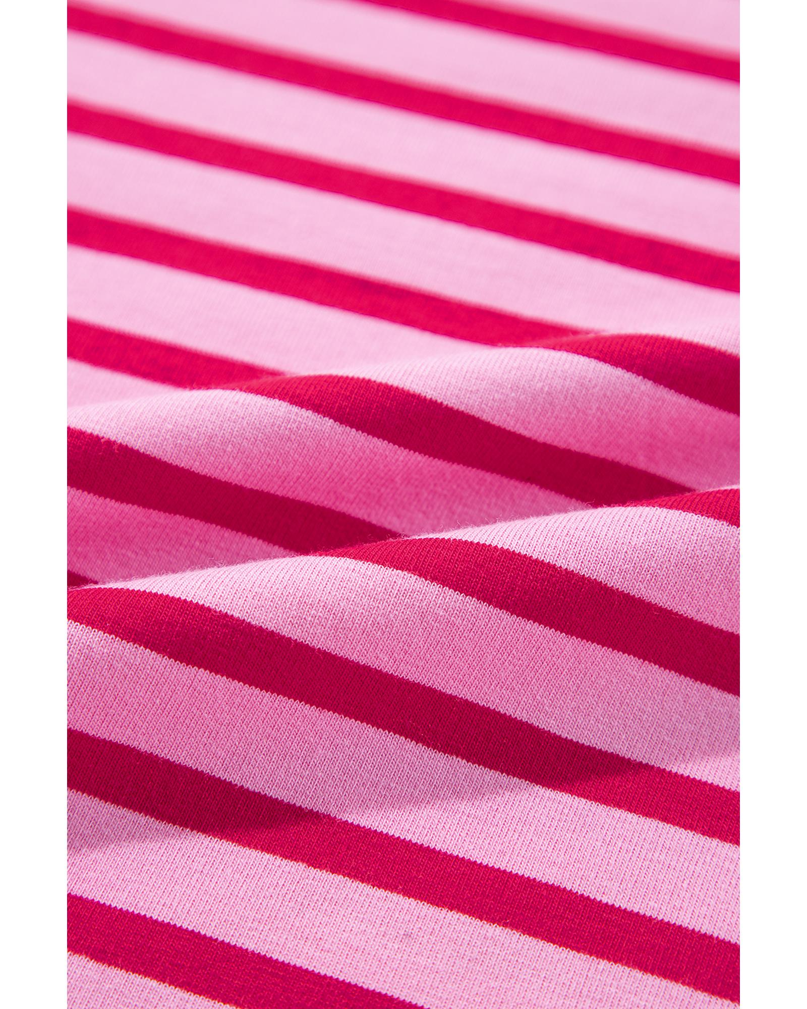 V539-AZEXDC25317968-P406-M-202508300110-00 Sachet Pink Striped Print Crew Neck Drop Shoulder Sweatshirt - M - Image 1