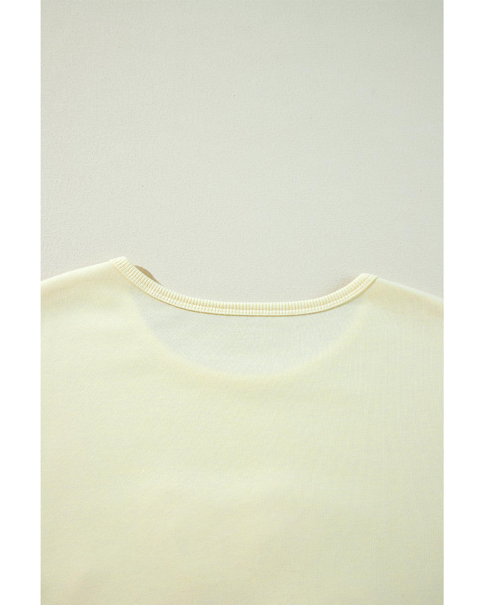 V539-AZEXDC25318097-P15-S-202506130716-00 Beige Tinsel Flower Dropped Puff Sleeve Sweatshirt - S - Image 1