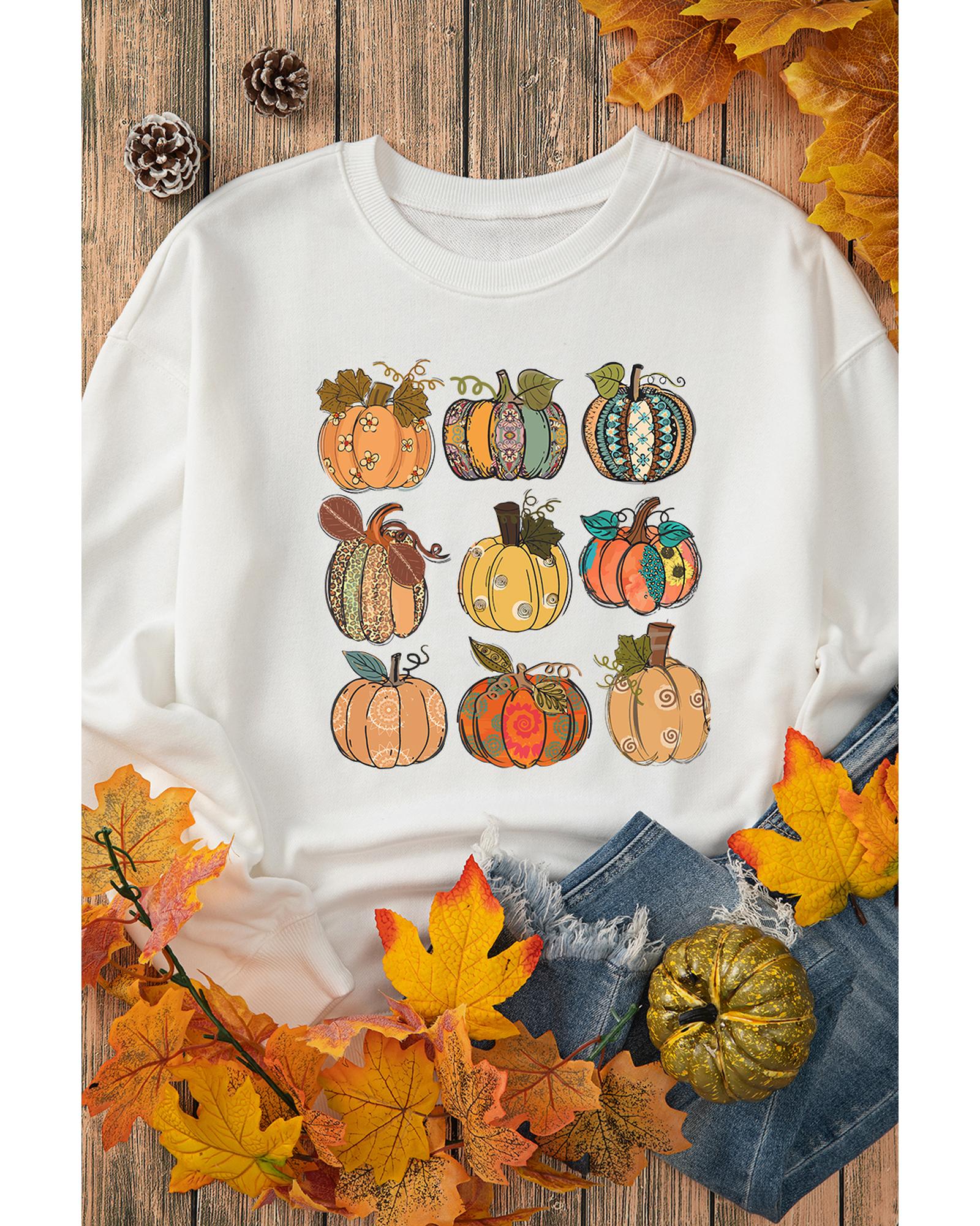V539-AZEXDC25318340-15-2XL-202508300325-00 Beige Thanksgiving Pumpkin Print Drop Shoulder Sweatshirt - 2XL - Image 1