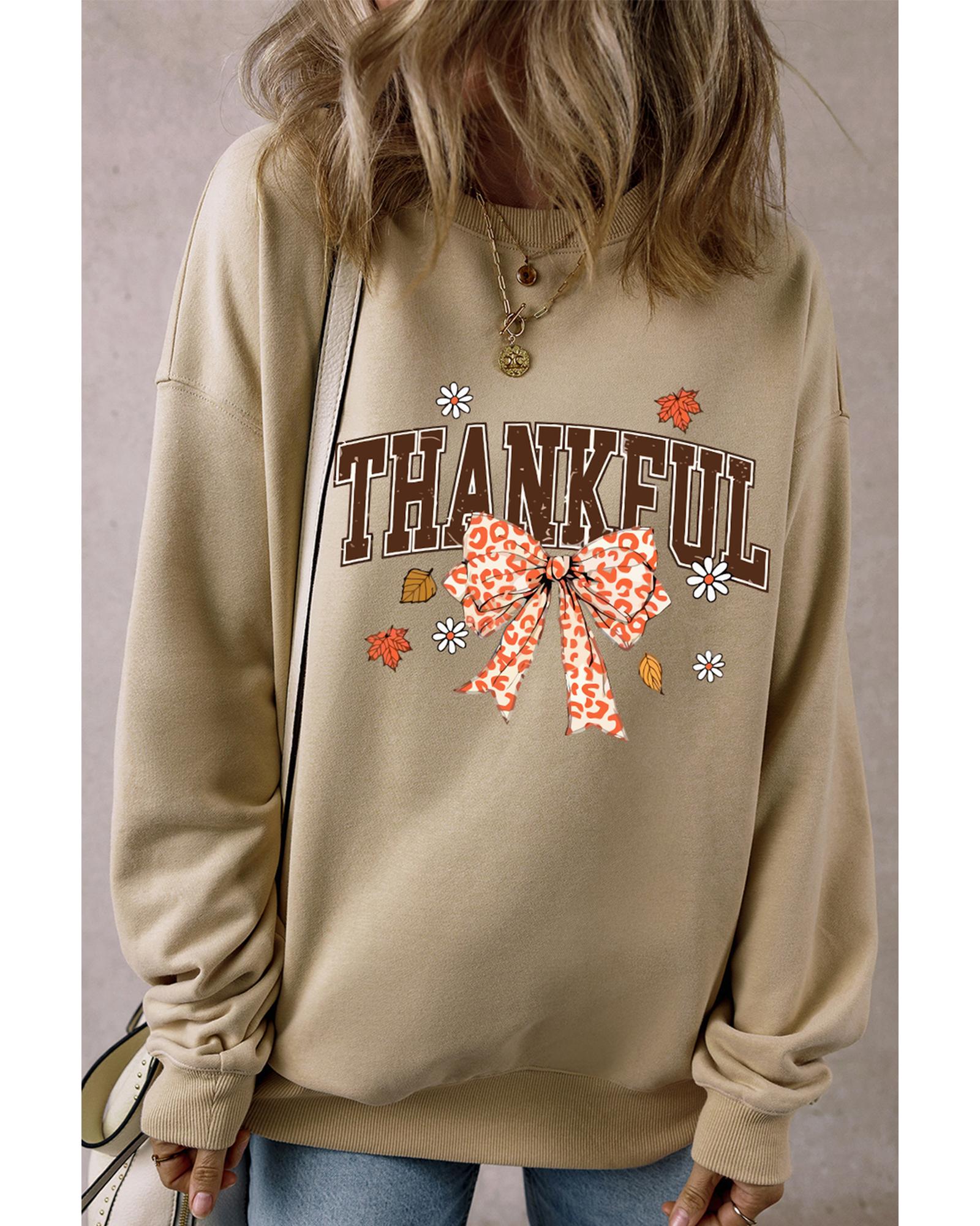 V539-AZEXDC25318363-P6016-S-202506130426-00 Parchment THANKFUL Leopard Bow Fall Vibe Graphic Sweatshirt - S - Image 1