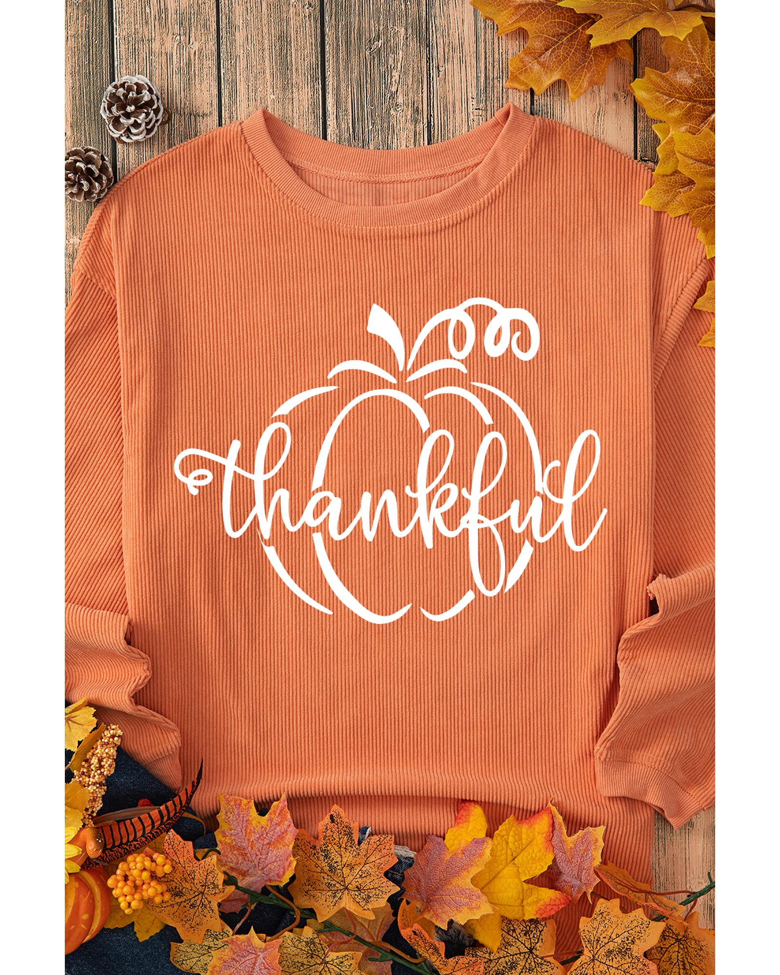 V539-AZEXDC25318364-2014-M-202508280820-00 Orange Pumpkin thankful Graphic Corded Thanksgiving Sweatshirt - M - Image 1