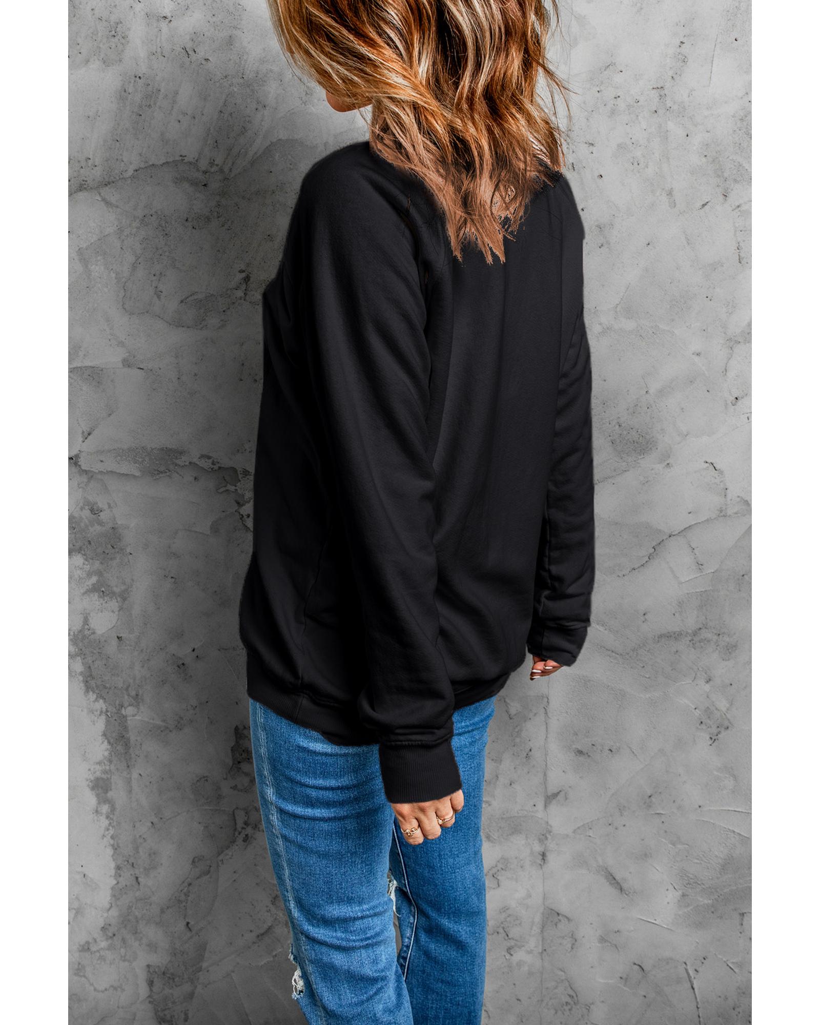 V539-AZEXDC25318369-2-M-202508280935-00 Black STAYING ALIVE Skull Graphic Crewneck Halloween Sweatshirt - M - Image 1