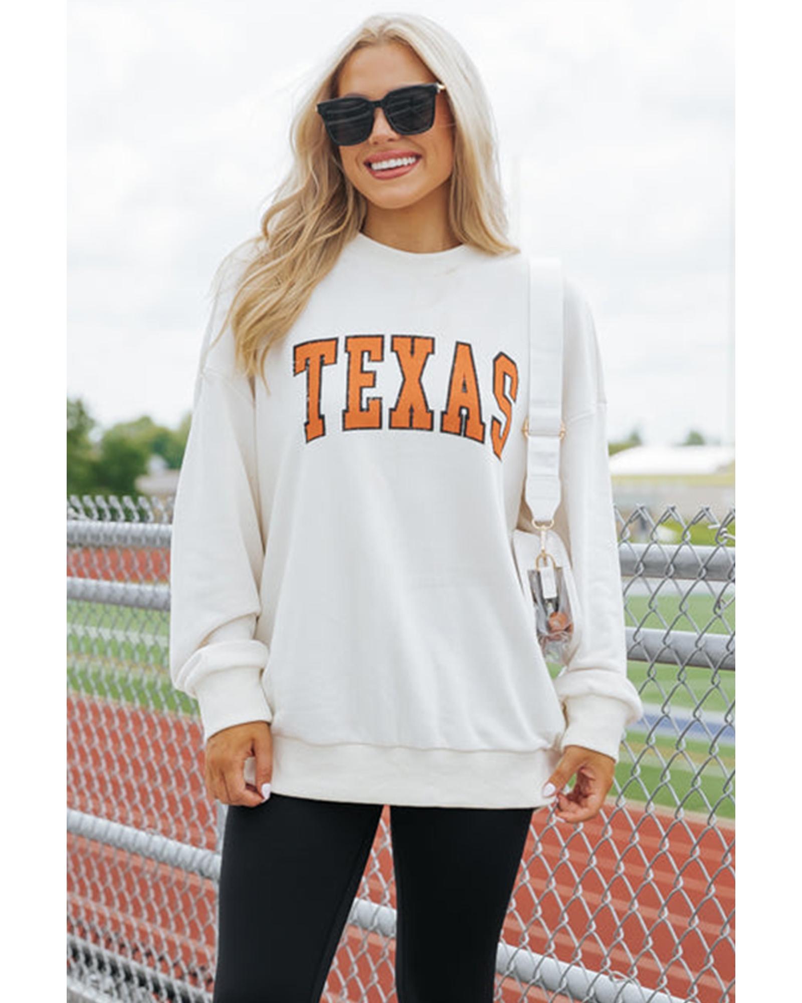 V539-AZEXDC25318386-P1-XL-202508300550-00 White TEXAS Graphic Drop Shoulder Crewneck Sweatshirt - XL - Image 1