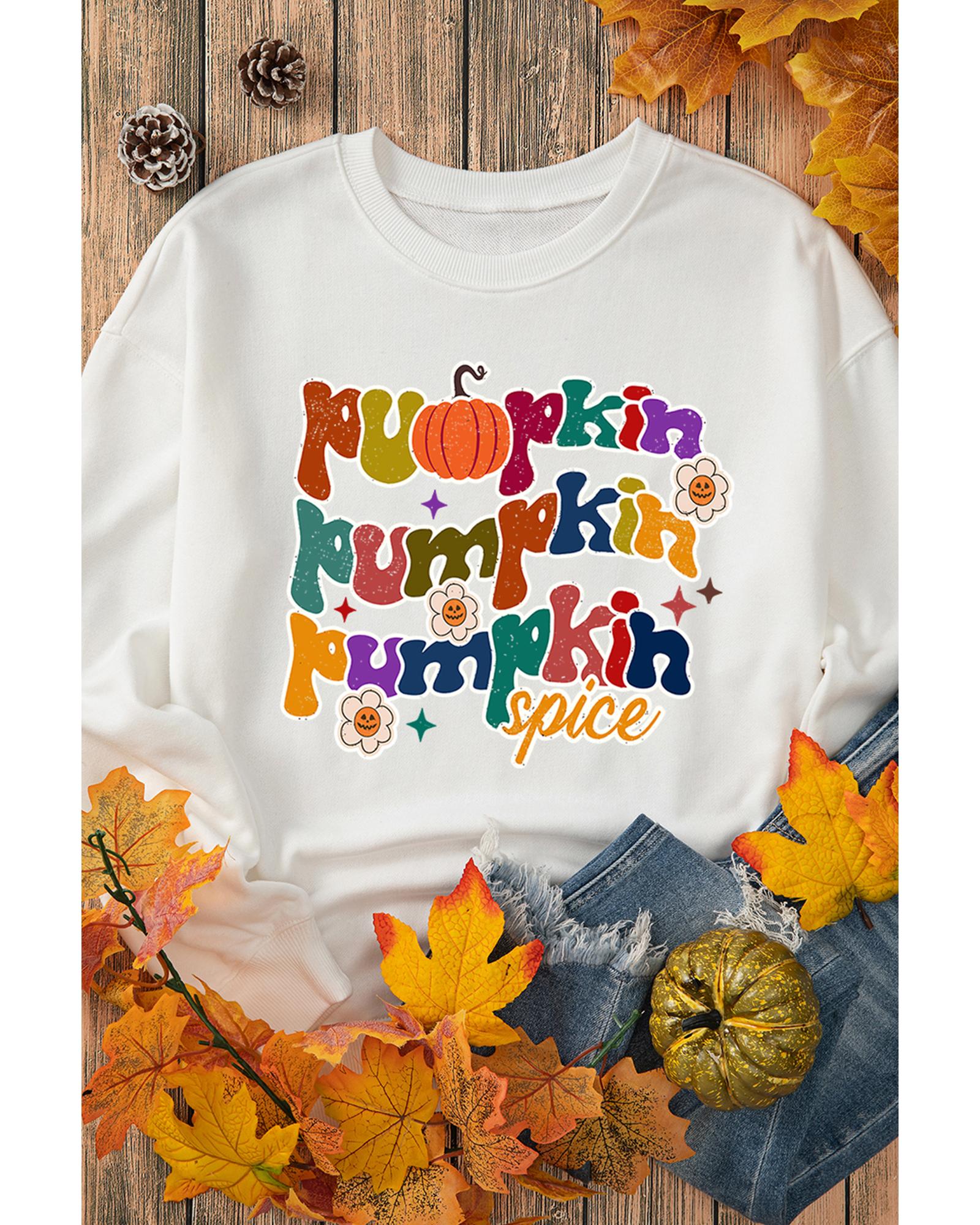 V539-AZEXDC25318427-15-L-202506131022-00 Beige Cute Pumpkin Spice Graphic Thanksgiving Sweatshirt - L - Image 1