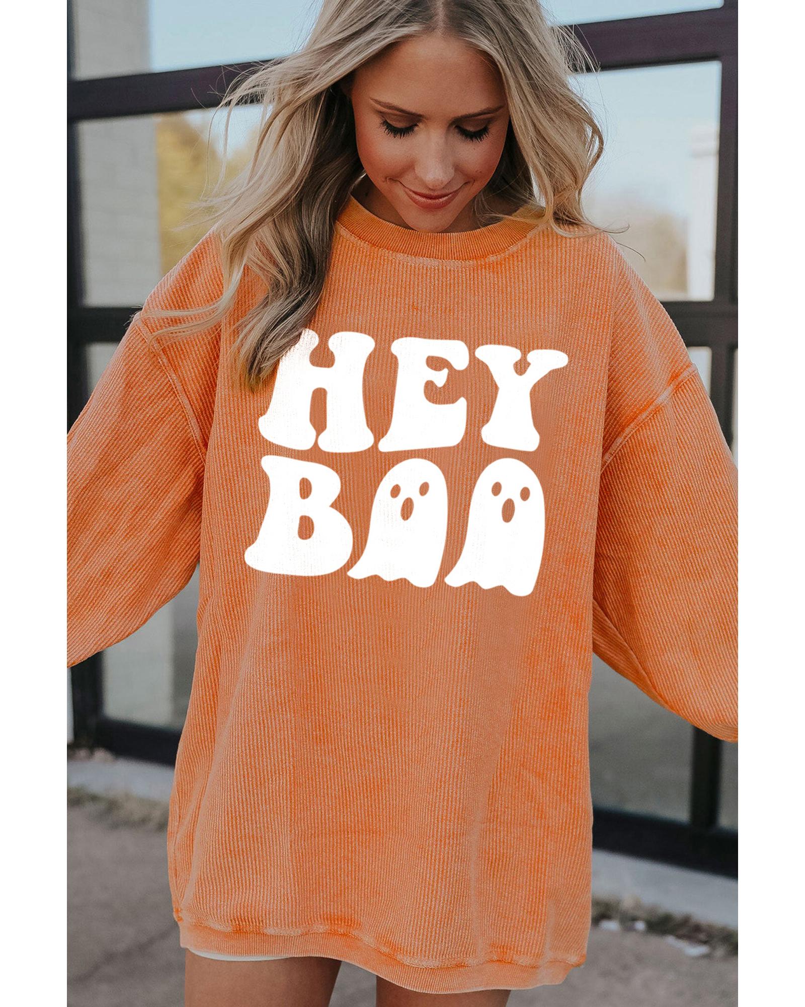 V539-AZEXDC25318453-2014-XL-202508280000-00 Orange Halloween Hey Boo Ghost Print Loose Sweatshirt - XL - Image 1