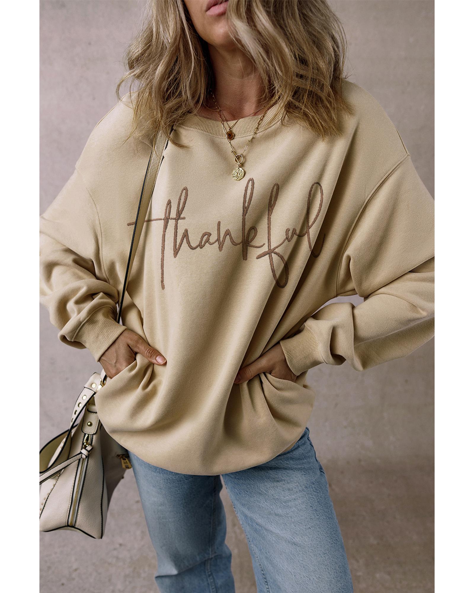 V539-AZEXDC25318454-P6016-L-202508270330-00 Parchment thankful Embroidered Drop Shoulder Pullover Sweatshirt - L - Image 1