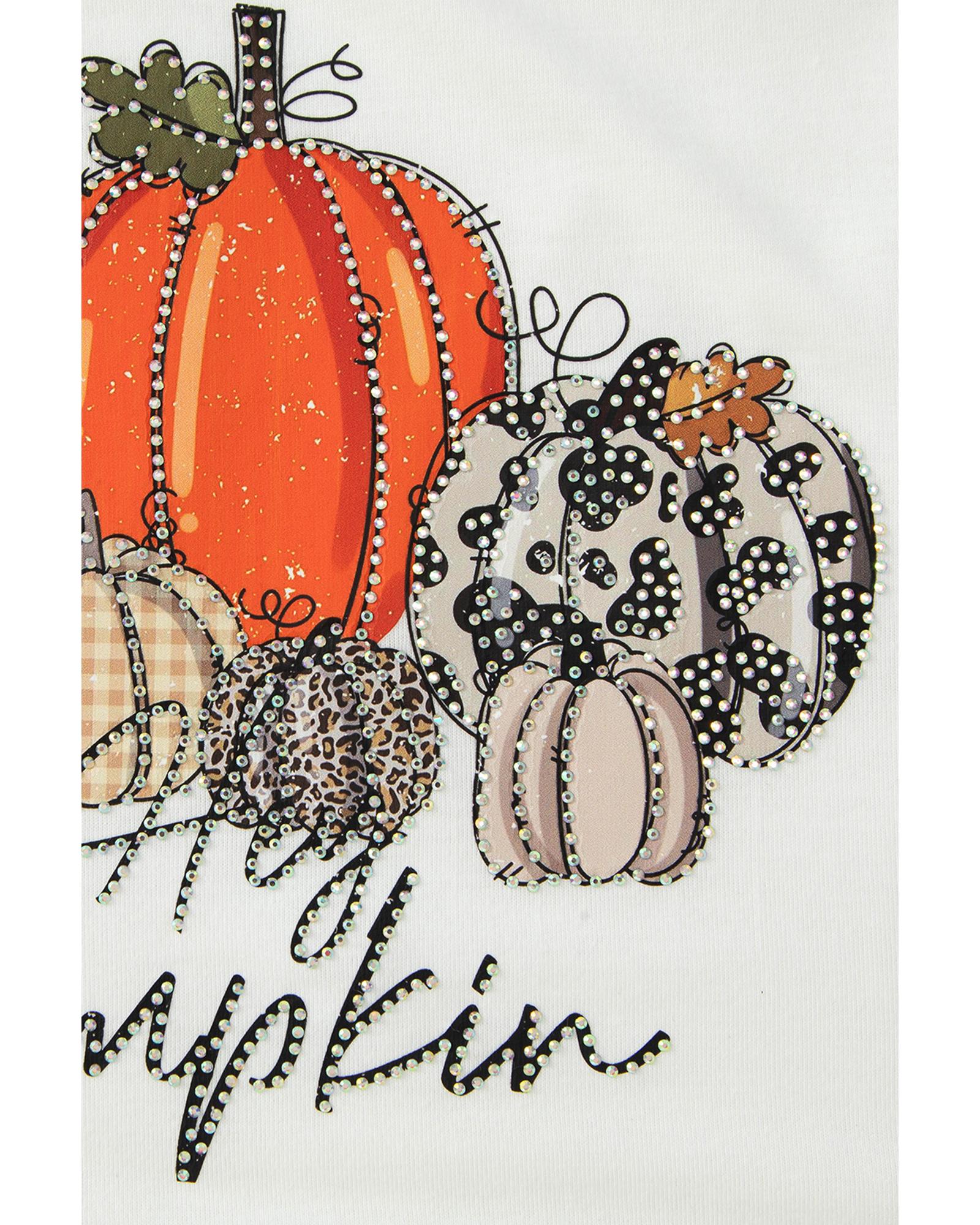 V539-AZEXDC25318464-15-S-202506131121-00 Beige Rhinestone Pumpkin Graphic Crewneck Thanksgiving Sweatshirt - S - Image 1