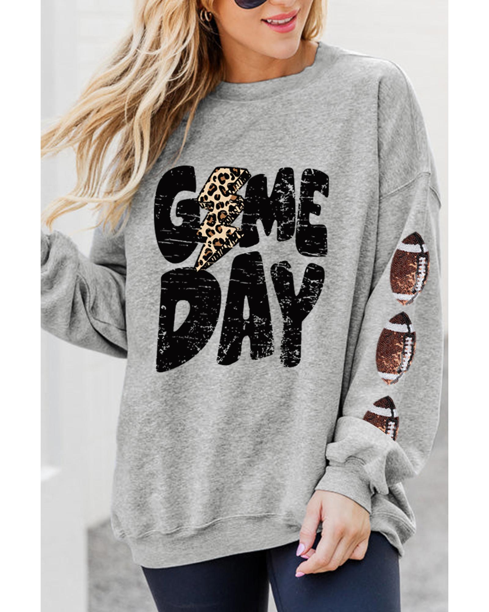V539-AZEXDC25318583-11-S-202506131153-00 Gray GAME DAY Sequin Rugby Football Drop Shoulder Sweatshirt - S - Image 1