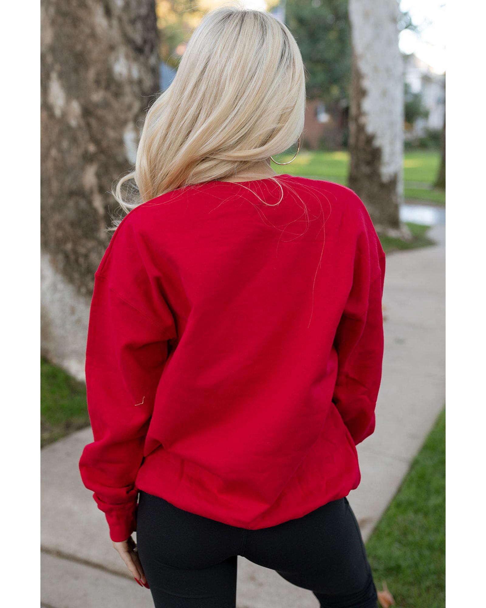 V539-AZEXDC25318669-3-S-202506130730-00 Red SANTA BABY Embroidered Crewneck Christmas Sweatshirt - S - Image 1