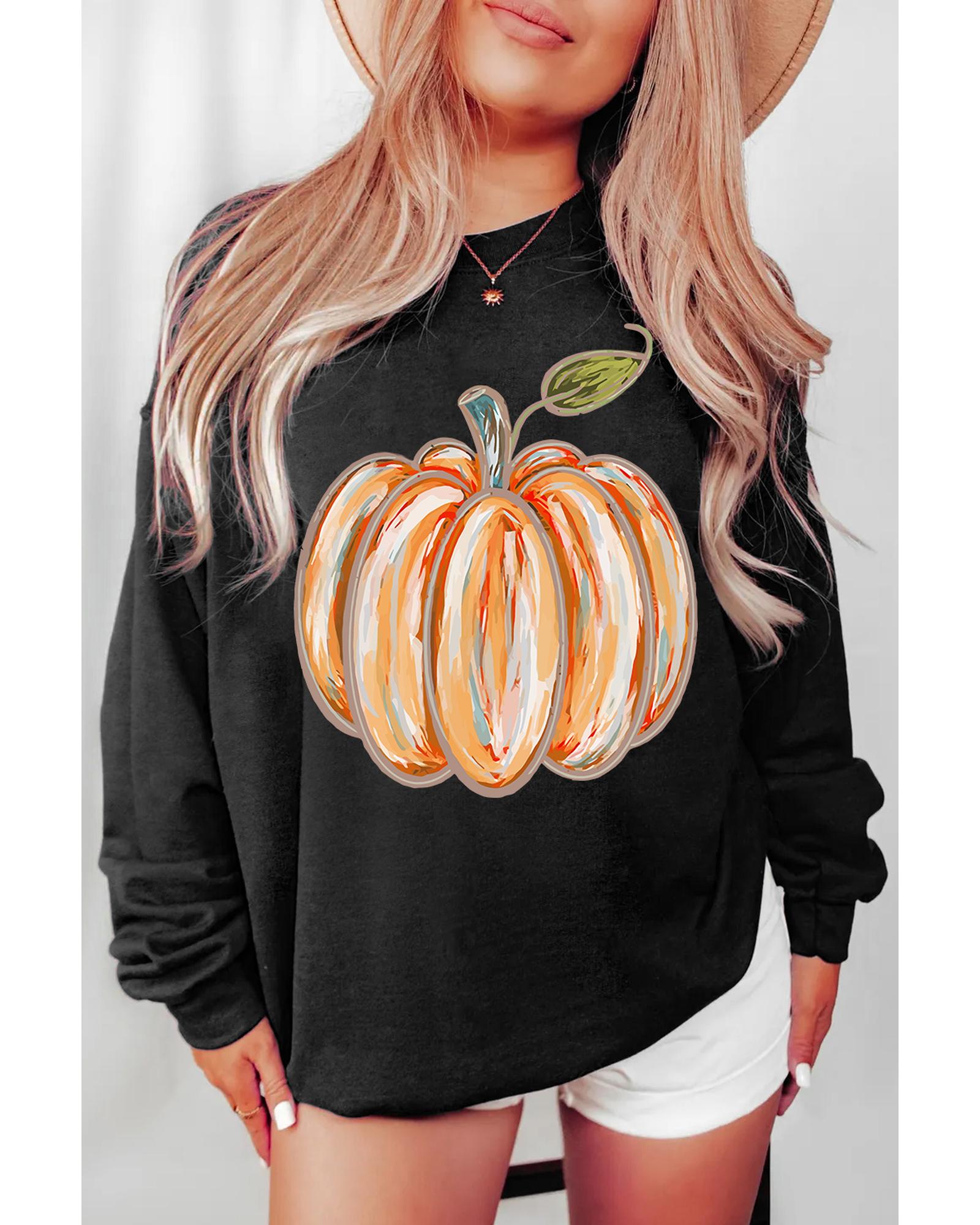 V539-AZEXDC25318712-P2-M-202508300310-00 Black Thanksgiving Pumpkin Graphic Drop Shoulder Sweatshirt - M - Image 1