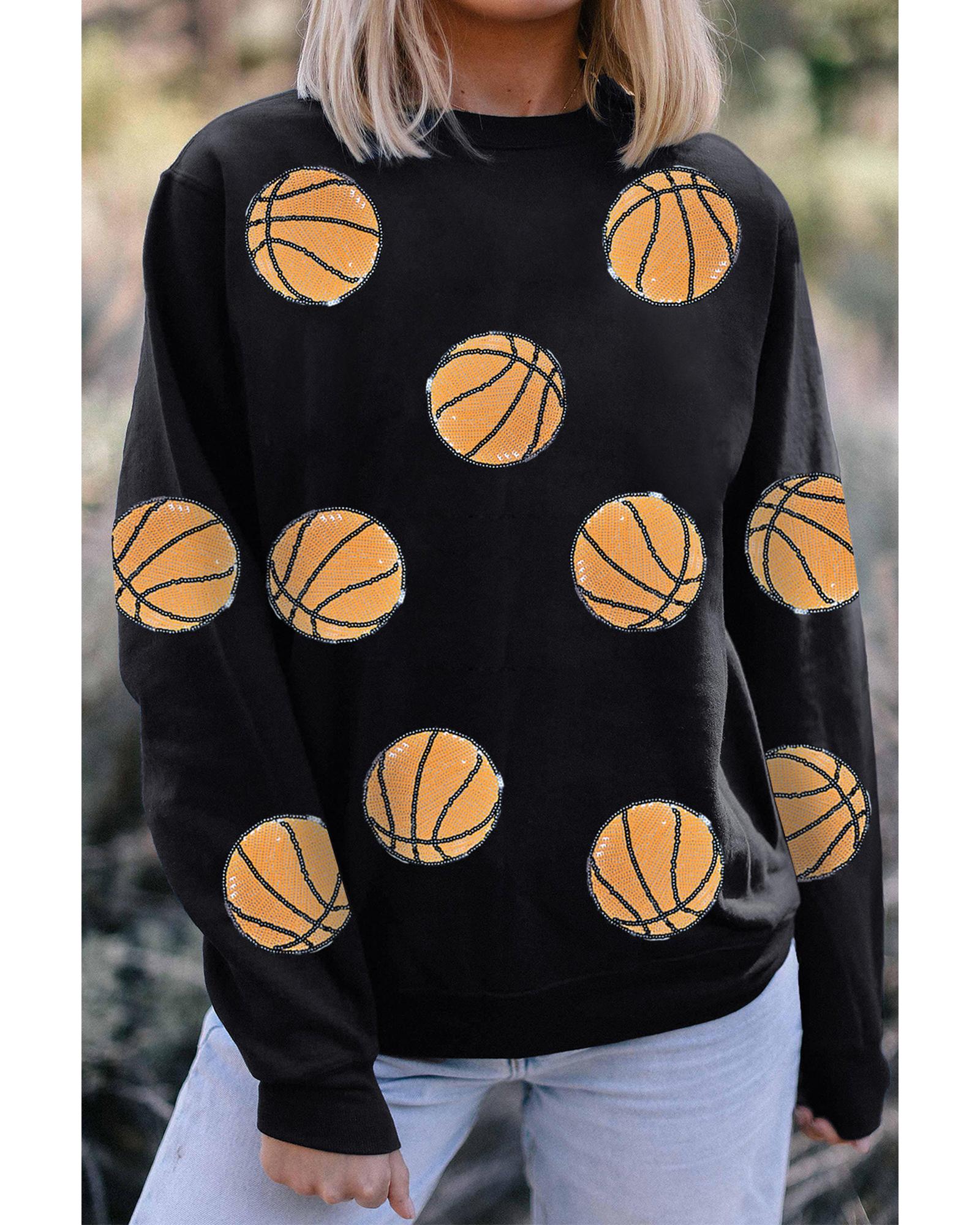 V539-AZEXDC25318862-P2-L-202509010035-00 Black Sequin Ball Patched Crewneck Game Day Sweatshirt - L - Image 1