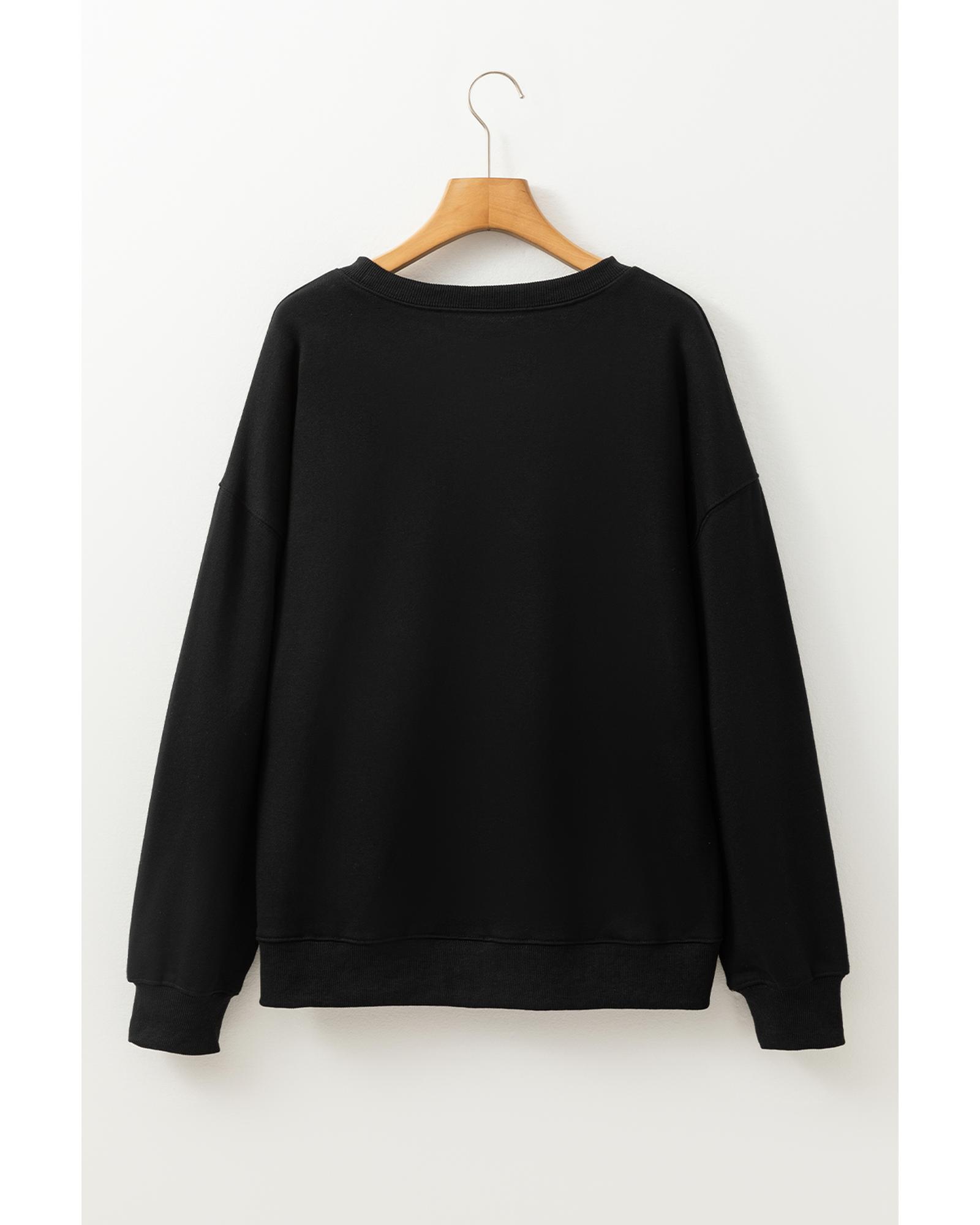 V539-AZEXDC25318889-2-M-202508282145-00 Black Thanksgiving Turkey Graphic Drop Shoulder Sweatshirt - M - Image 1