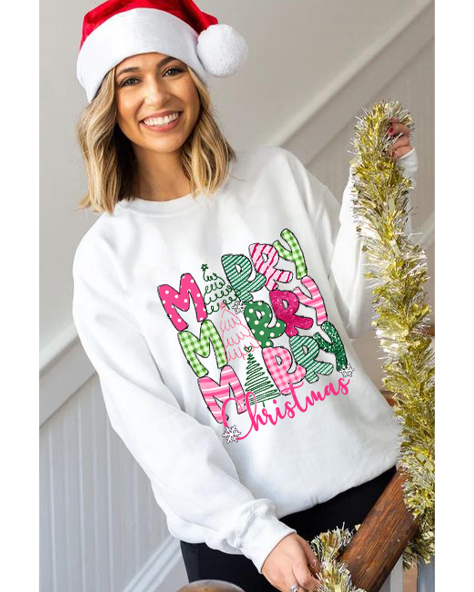V539-AZEXDC25318906-15-S-202506130741-00 Beige MERRY Christmas Printed Drop Shoulder Pullover Sweatshirt - S - Image 1