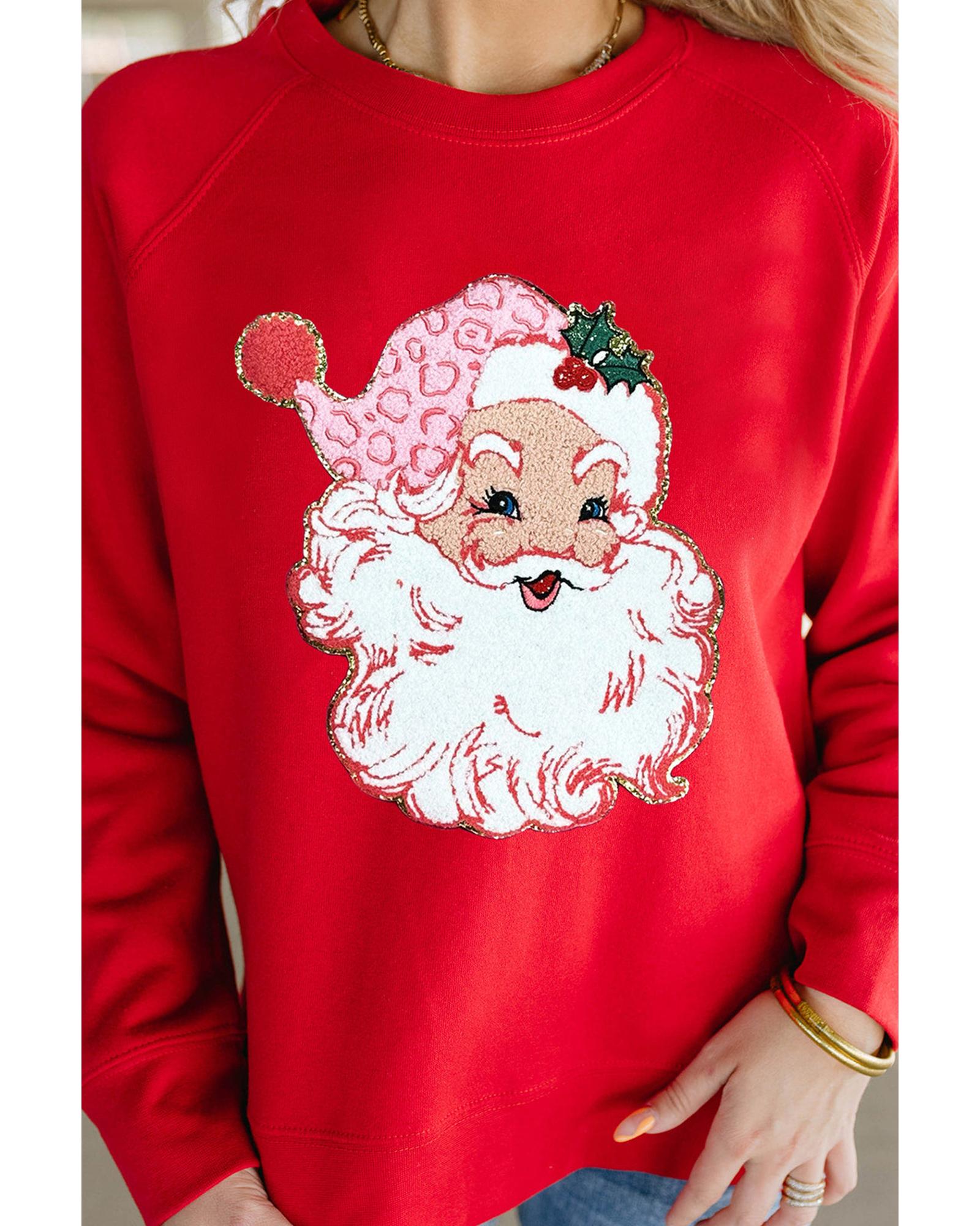 V539-AZEXDC25318957-3-XL-202508300015-00 Red Santa Claus Graphic Crewneck Raglan Sleeve Christmas Sweatshirt - XL - Image 1