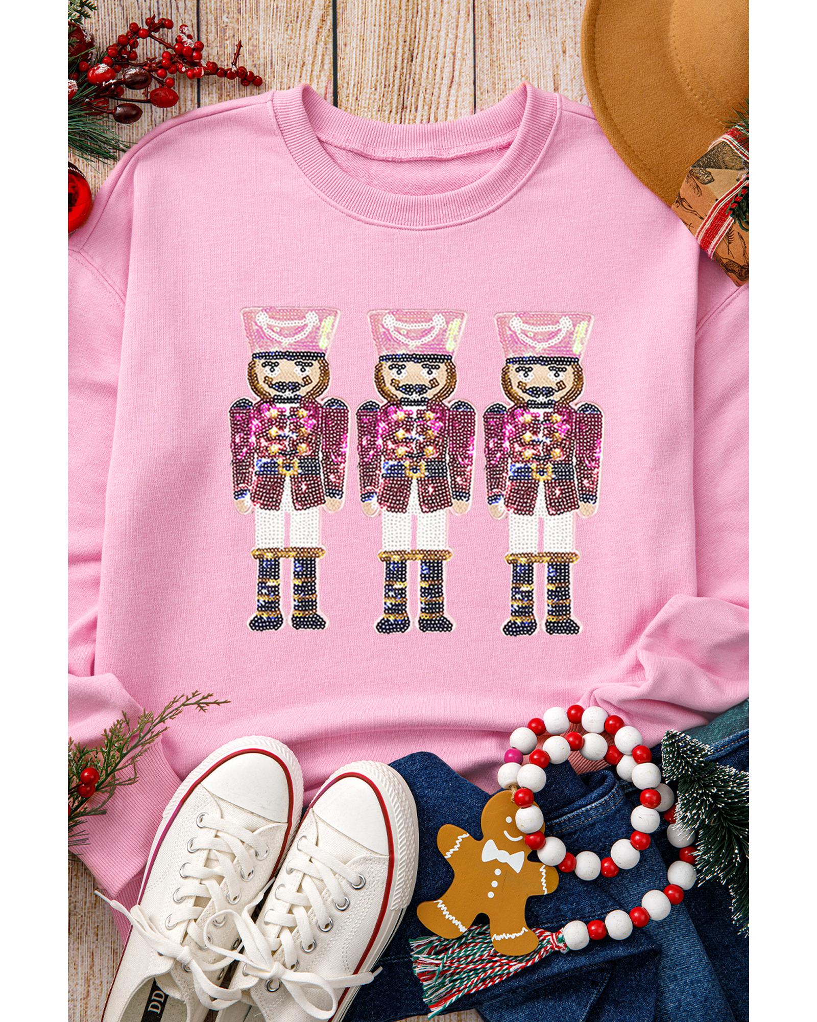V539-AZEXDC25318959-10-2XL-202508300320-00 Pink Christmas Nutcracker Graphic Pullover Sweatshirt - 2XL - Image 1