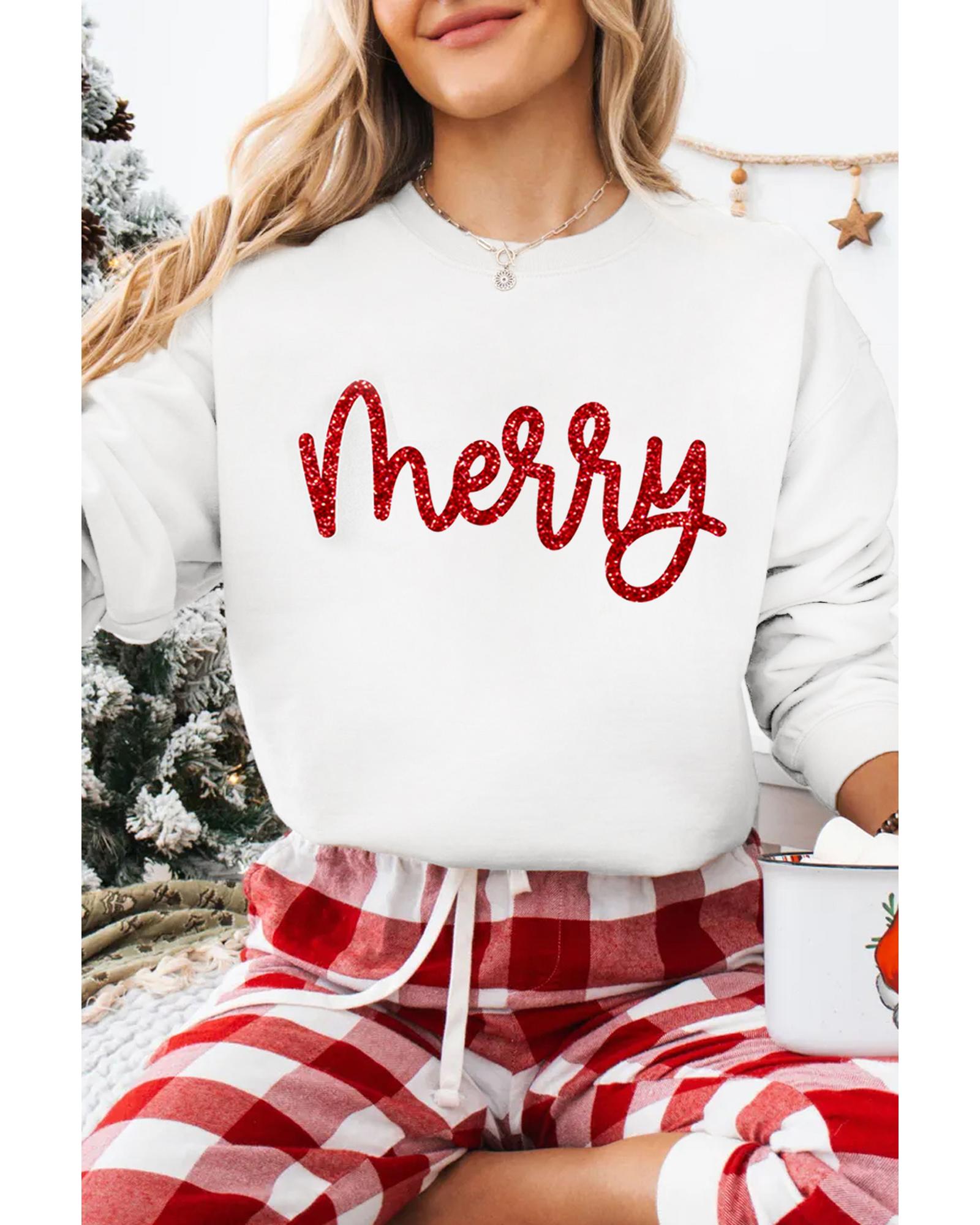 V539-AZEXDC25319058-15-2XL-202508282355-00 Beige Merry Graphic Christmas Crew Neck Sweatshirt - 2XL - Image 1