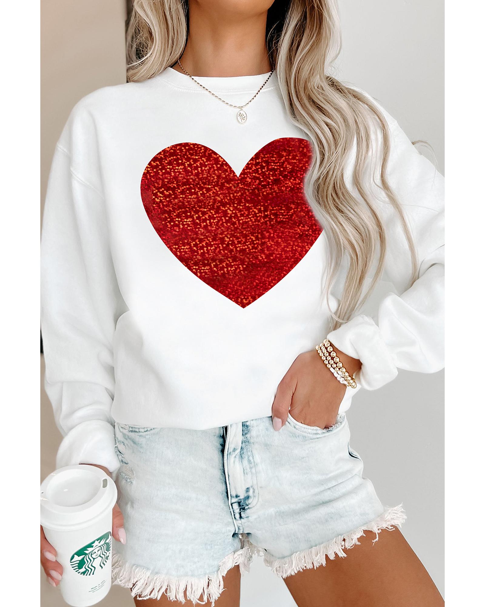 V539-AZEXDC25319160-15-2XL-202508280420-00 Beige Glitter Valentine Heart Shape Graphic Sweatshirt - 2XL - Image 1