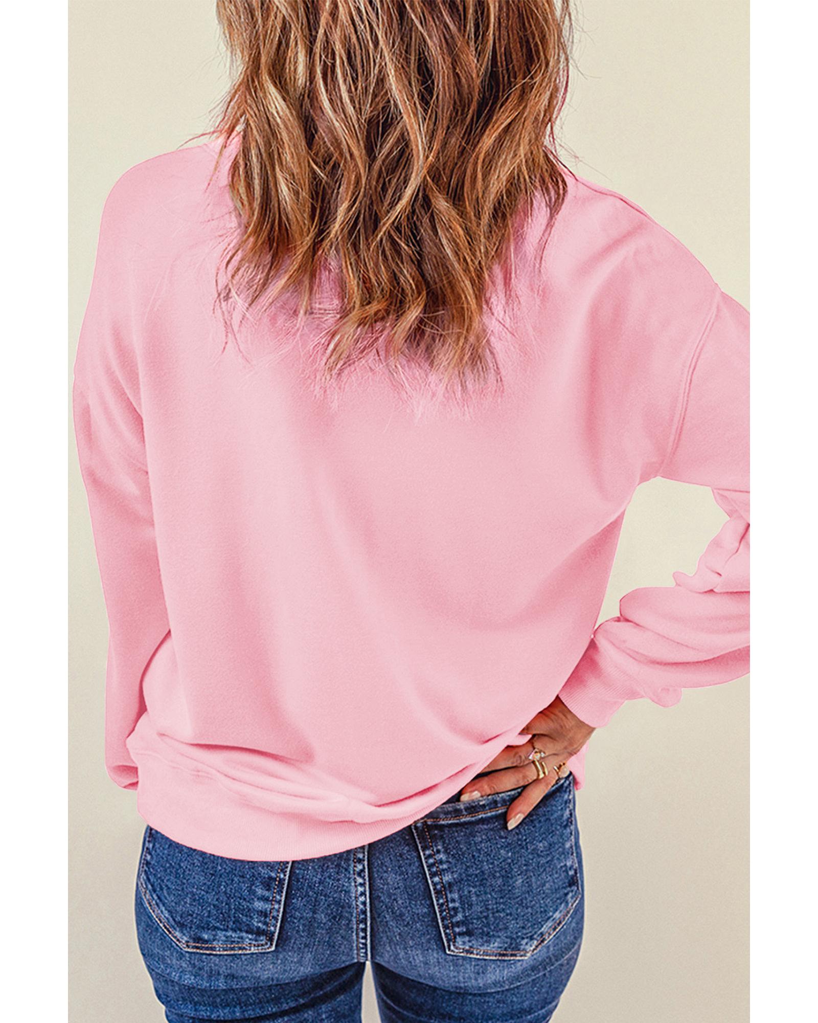 V539-AZEXDC25319197-10-L-202508270140-00 Pink HOLLY JOLLY Christmas Festive Letter Graphic Sweatshirt - L - Image 1