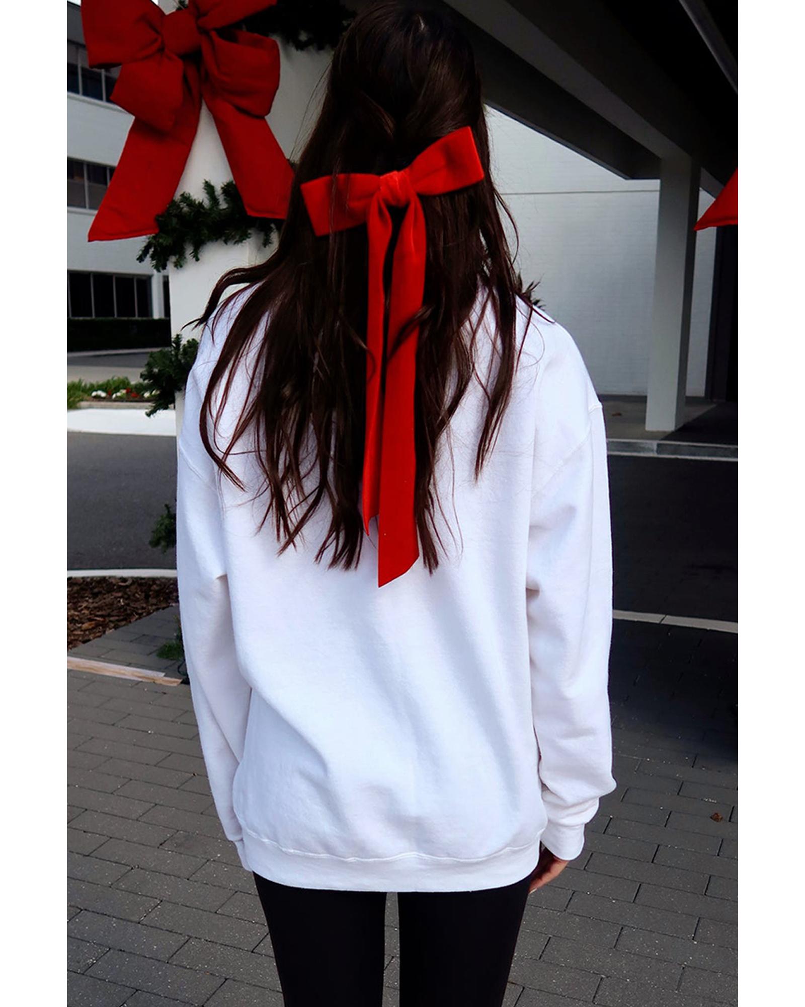 V539-AZEXDC25319224-15-XL-202508271510-00 White Diverse Bow Embroidery Drop Shoulder Sweatshirt - XL - Image 1