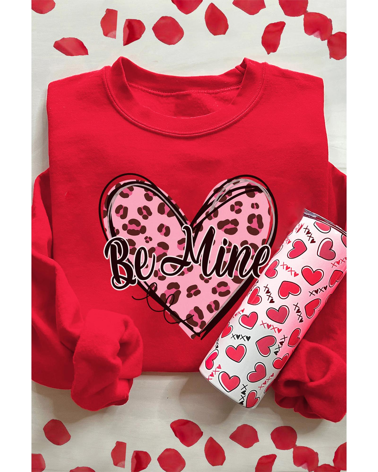 V539-AZEXDC25319266-3-XL-202508280605-00 Red Be mine Leopard Heart Printed Valentines Sweatshirt - XL - Image 1