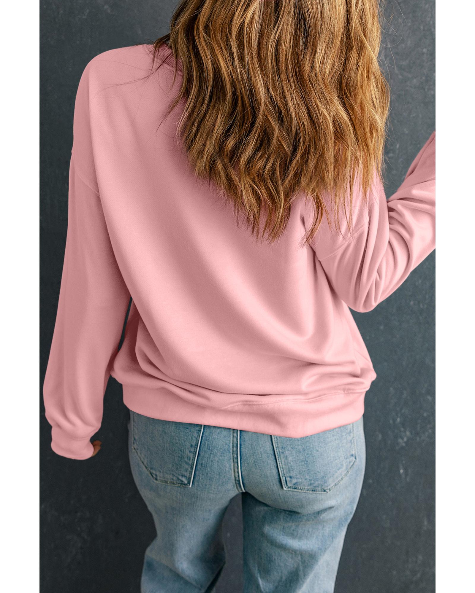 V539-AZEXDC25319270-10-S-202506131142-00 Pink Sequin Heart XOXO Graphic Drop Shoulder Valentines Sweatshirt - S - Image 1