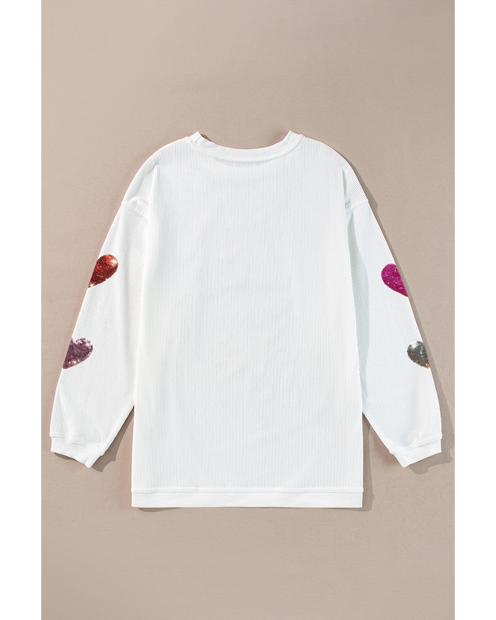 V539-AZEXDC25319276-P1-L-202508291325-00 White Valentines Heart Patched Pattern Corded Pullover Sweatshirt - L - Image 1