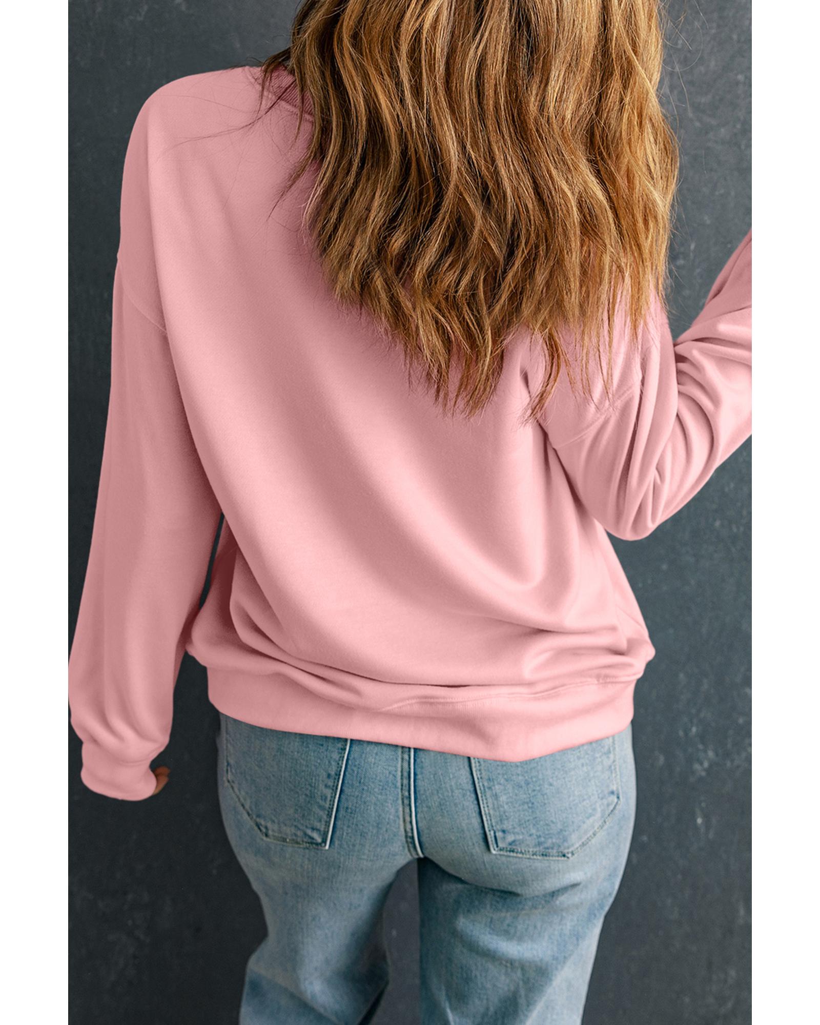 V539-AZEXDC25319281-10-L-202508281240-00 Pink LOVE Graphic Drop Shoulder Valentines Pullover Sweatshirt - L - Image 1