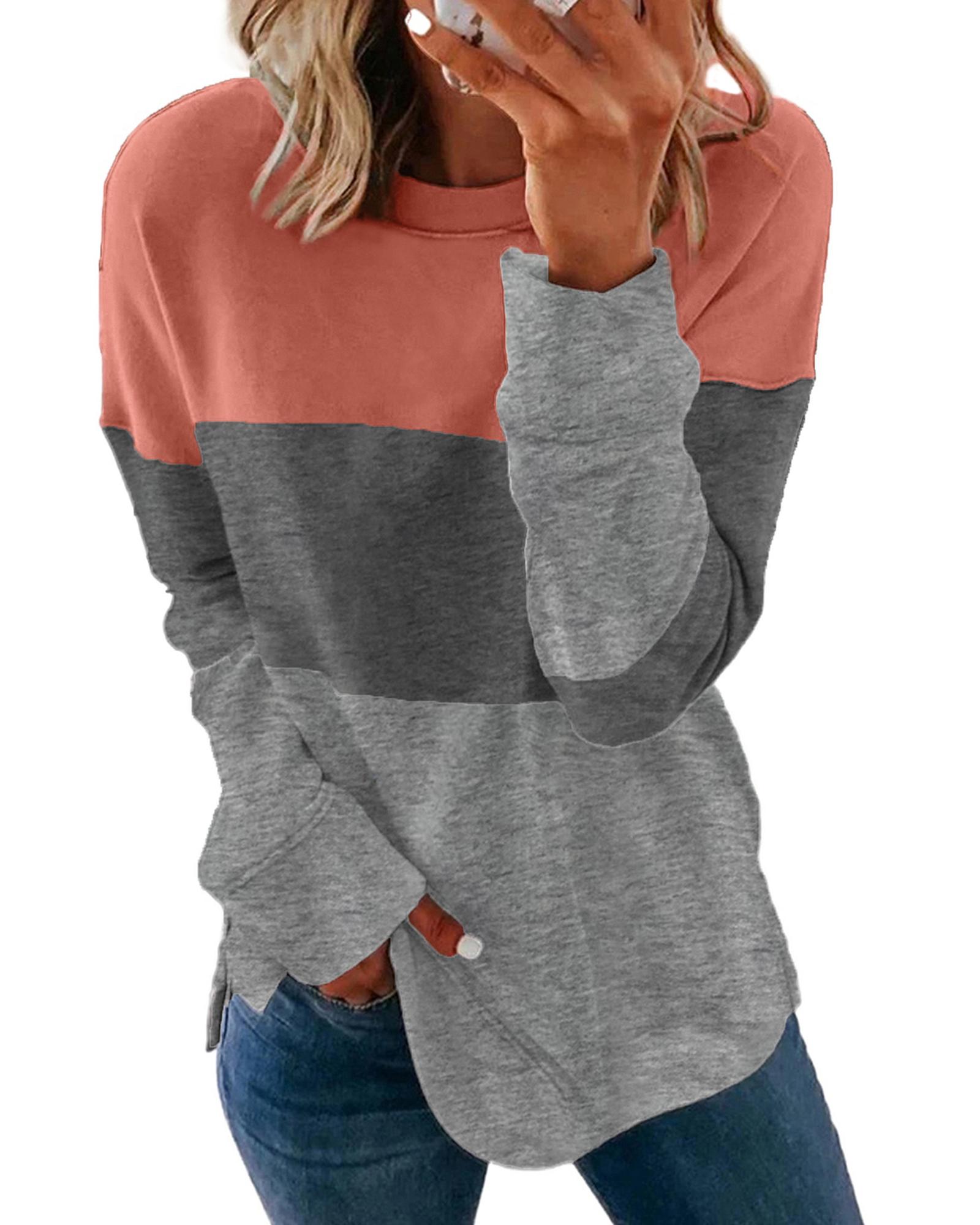 V539-AZEXDC2532980-11-M-202508261925-00 Azura Exchange Gray Contrast Stitching Sweatshirt with Slits - M - Image 1