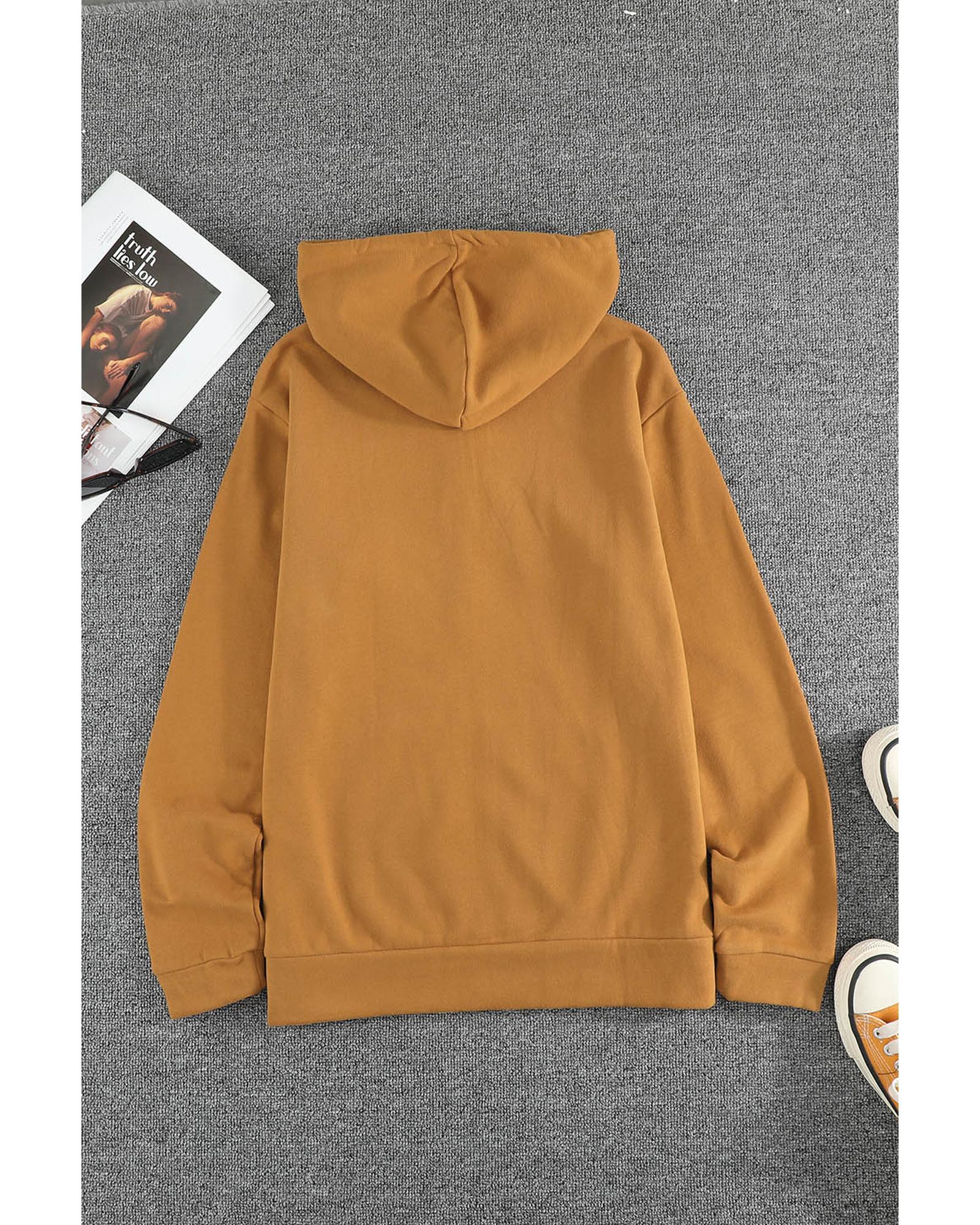 V539-AZEXDC253726-17-S-202506130937-00 Brown Zip-Up Pocket Drawstring Hoodie Jacket - S - Image 1