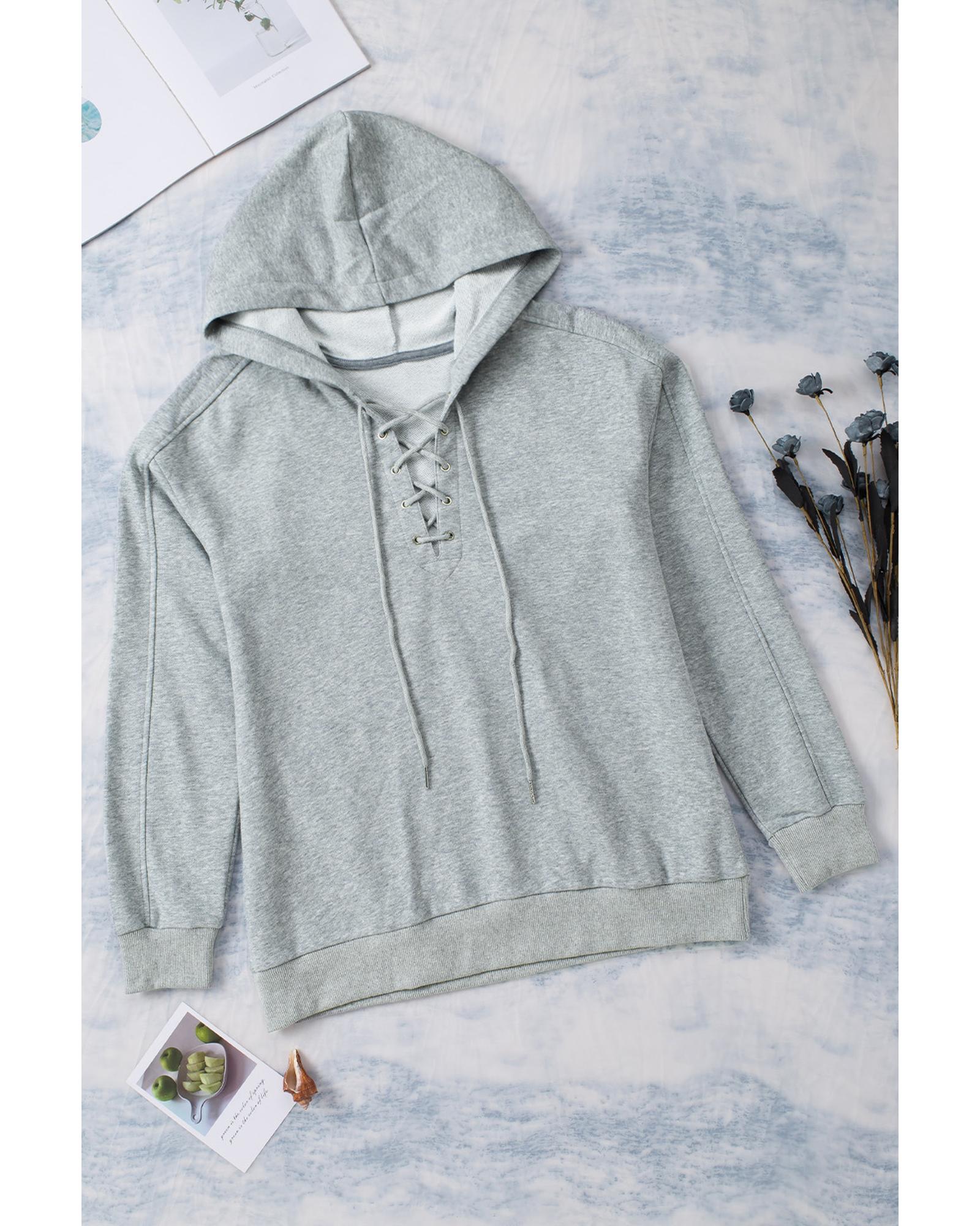 V539-AZEXDC2537924-11-S-202508291225-00 Azura Exchange Lace-up Grey Casual Hoodie - S - Image 1