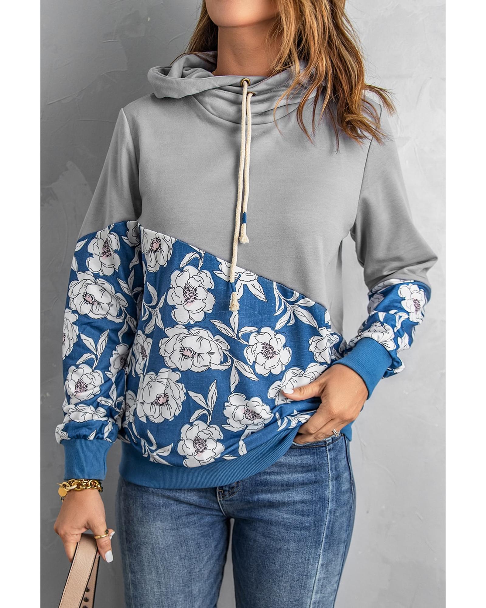 V539-AZEXDC2538081-11-2XL-202508261935-00 Azura Exchange Floral Splicing Cowl Neck Hoodie - 2XL - Image 1