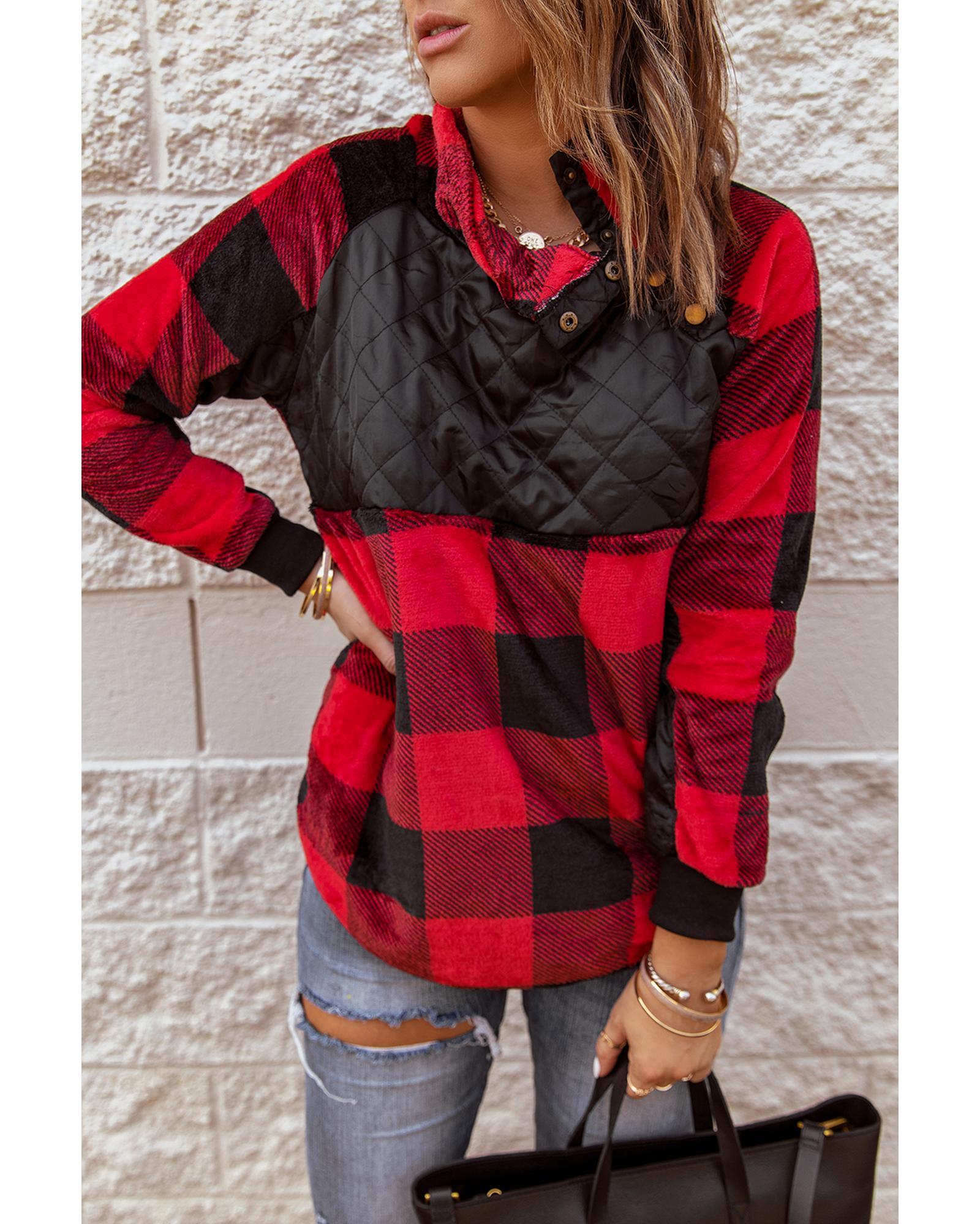 V539-AZEXDC2538116-3-S-163120-00 Azura Exchange Plaid Paneled Sweatshirt - S - Image 1