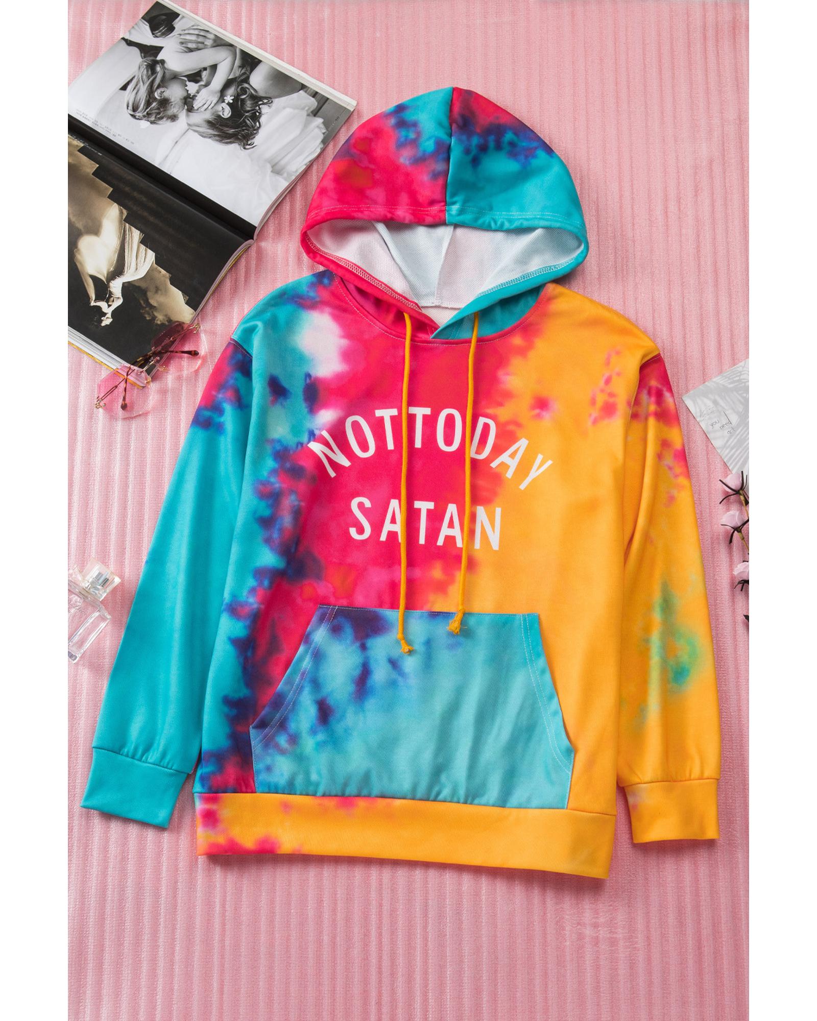 V539-AZEXDC2539899-22-M-202508290715-00 Azura Exchange Not Today Satan Tie Dye Hoodie - 95% Polyester 5% Elastane - M - Image 1