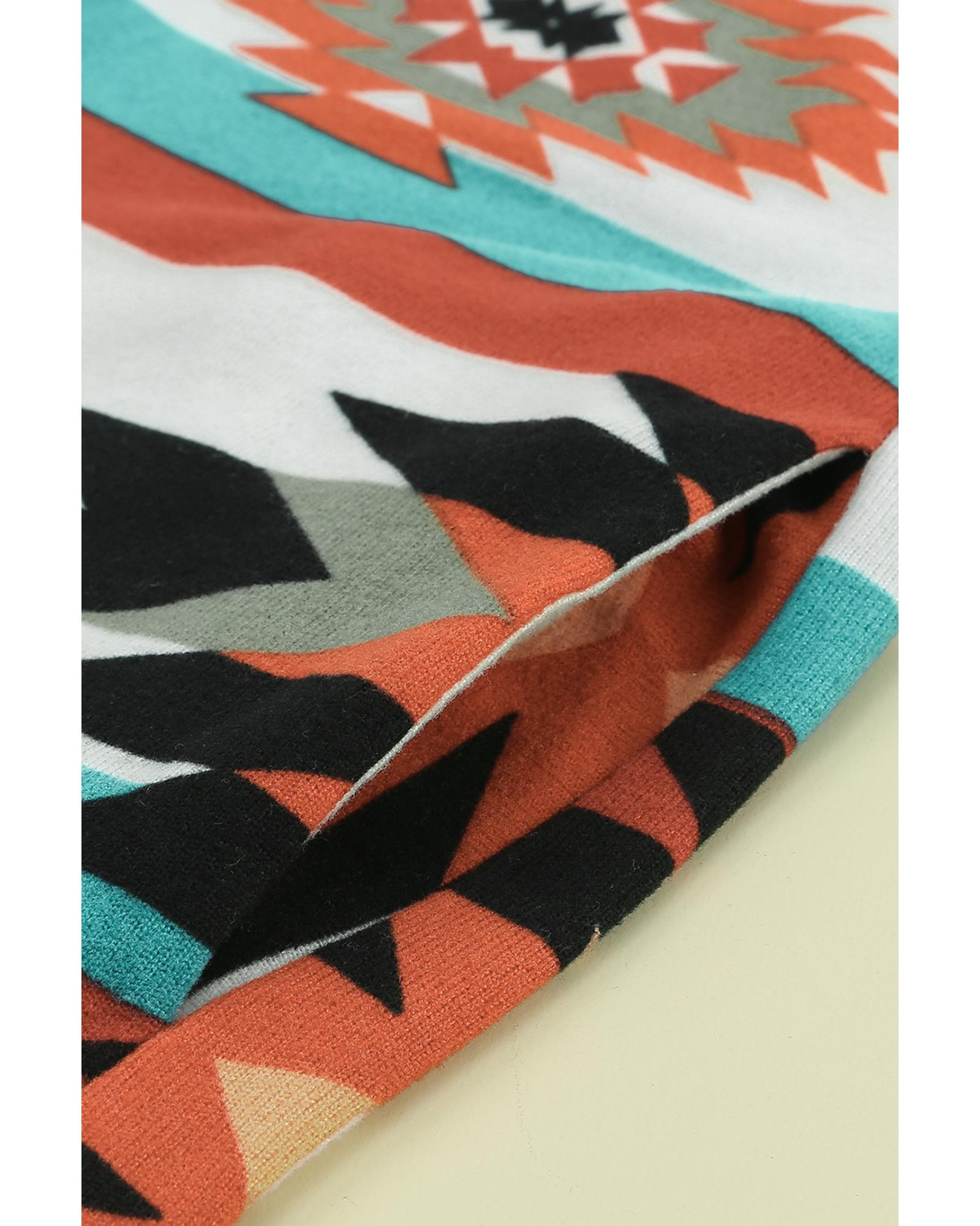 V539-AZEXDC2541413-22-S-202506131016-00 Multicolor Geometric Color Block Open Front Long Cardigan - S - Image 1