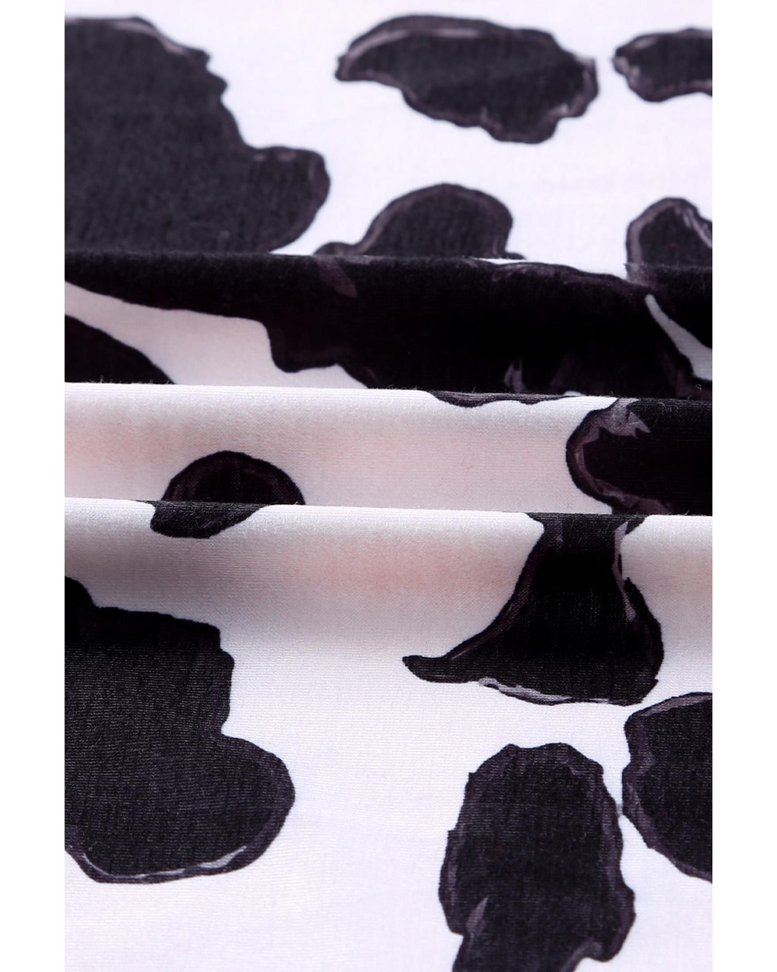 V539-AZEXDC2541430-2-S-202506131021-00 Black Western Pattern Cow Patchwork Open Front Cardigan - S - Image 1