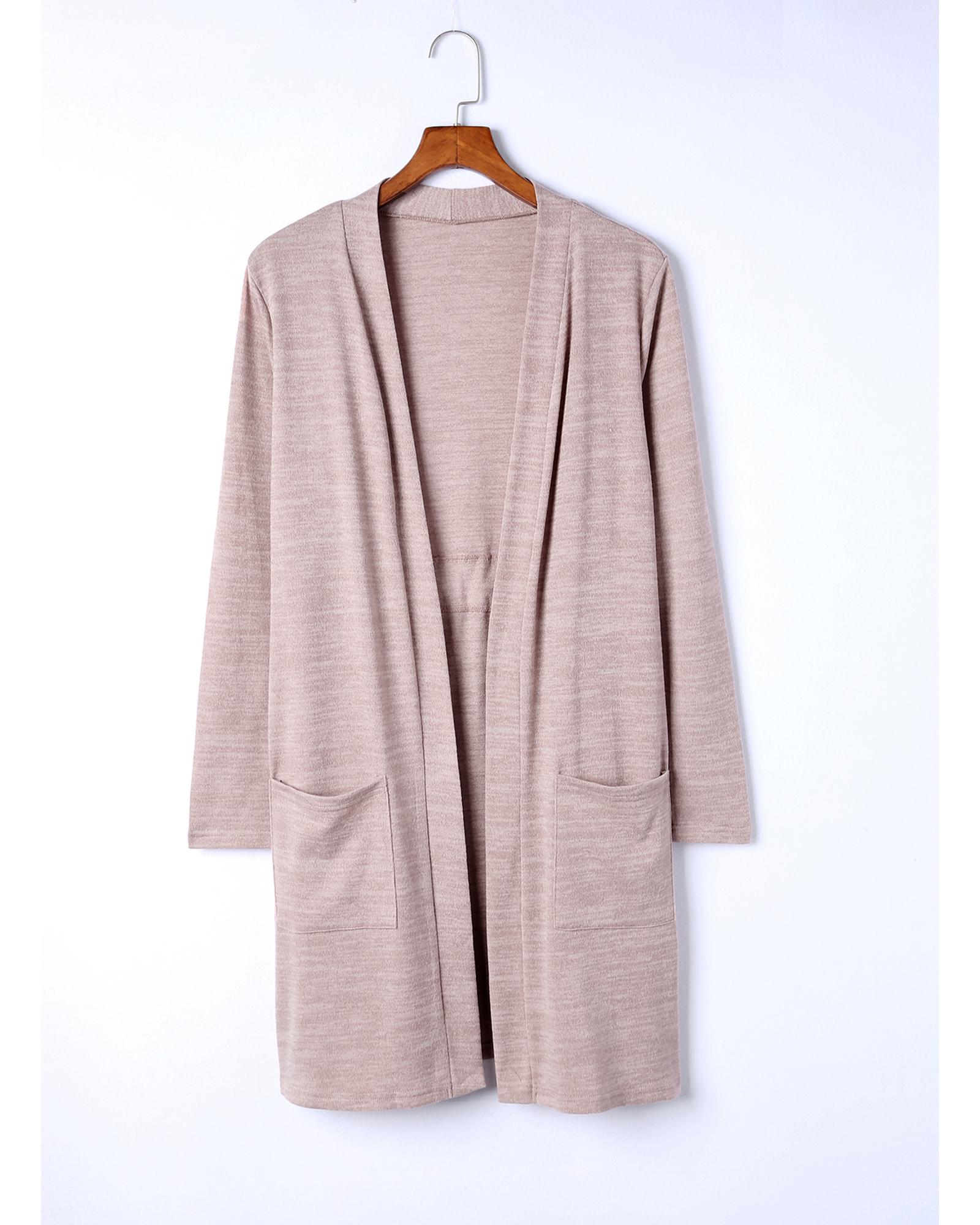 V539-AZEXDC2541586-10-S-202506131110-00 Azura Exchange Pink Tunic Back Open Front Cardigan with Pockets - S - Image 1