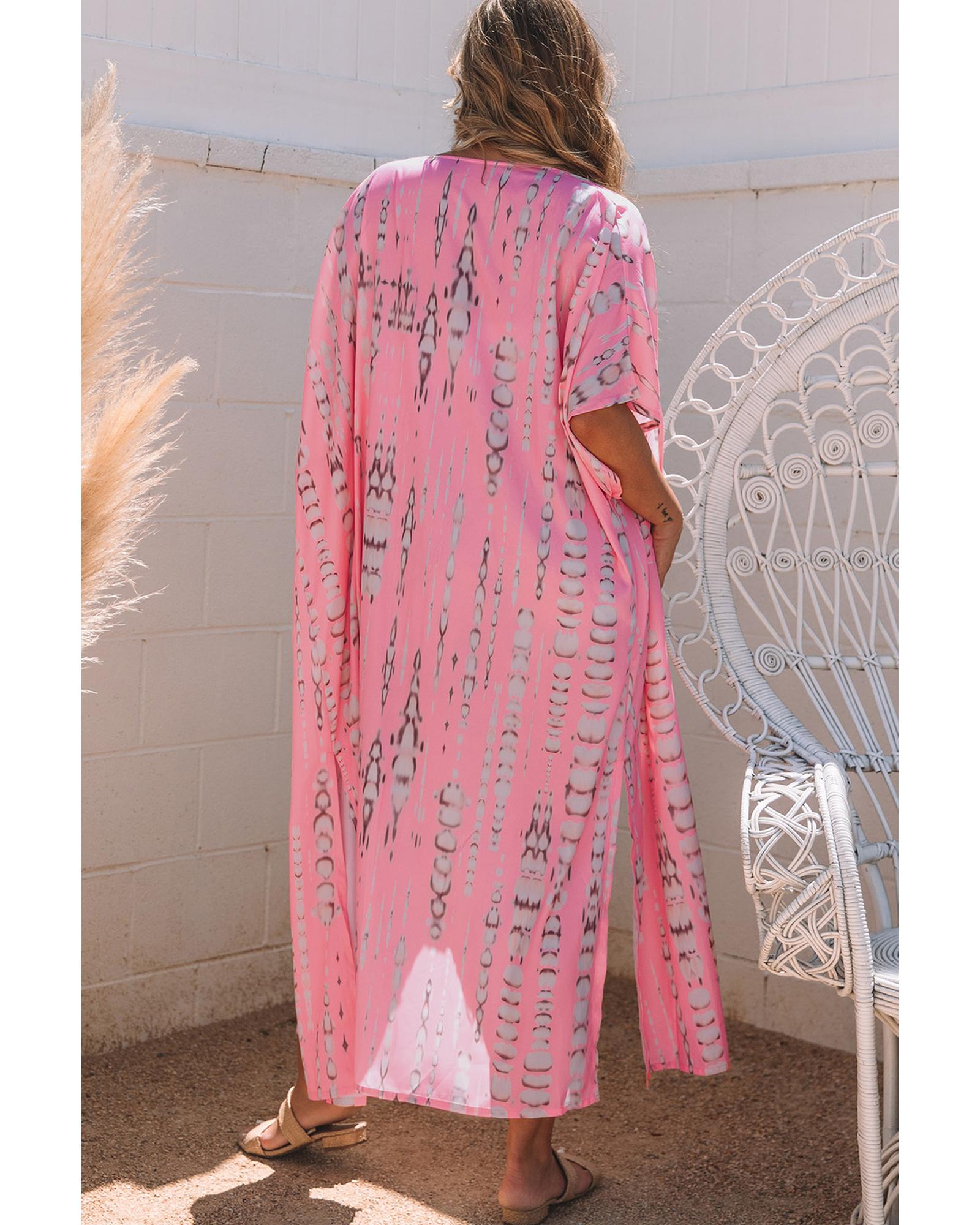 V539-AZEXDC2541845-10-202506131115-00 Pink Bohemian Tie Dye Oversize Long Kimono - One Size - Image 1