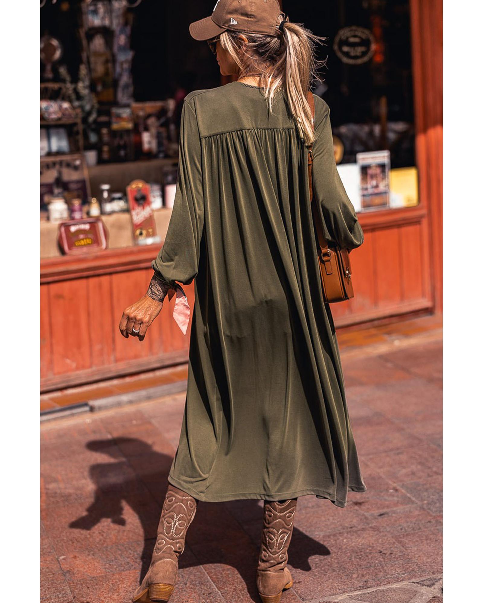 V539-AZEXDC2541925-9-XL-202508280615-00 Green Lightweight Long Sleeve Open Front Duster Cardigan - XL - Image 1