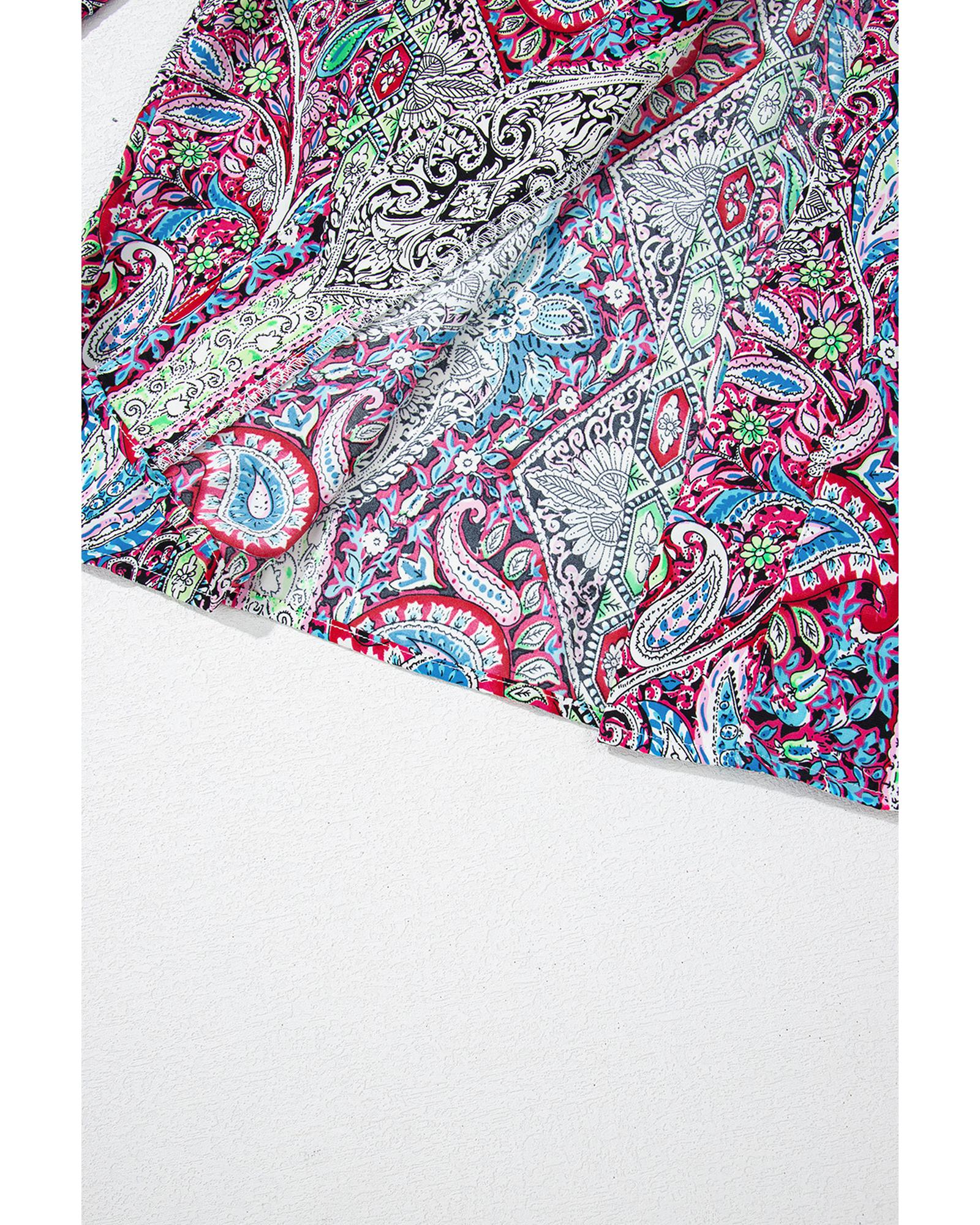 V539-AZEXDC2542546-P320-S-202506130826-00 Red Paisley Print Open Front Kimono - S - Image 1