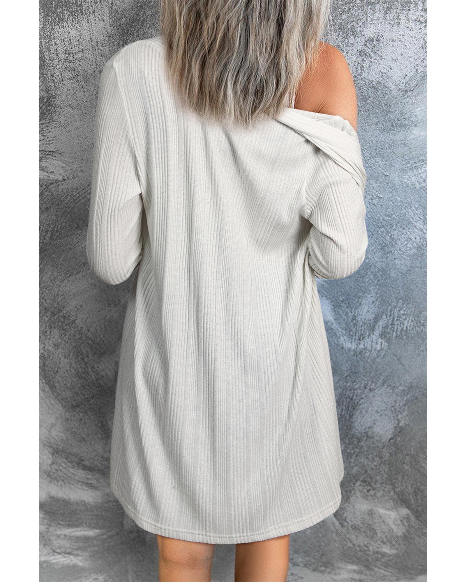 V539-AZEXDC2542555-P1-XL-202508280450-00 White Solid Color Ribbed Button up Tunic Cardigan - XL - Image 1