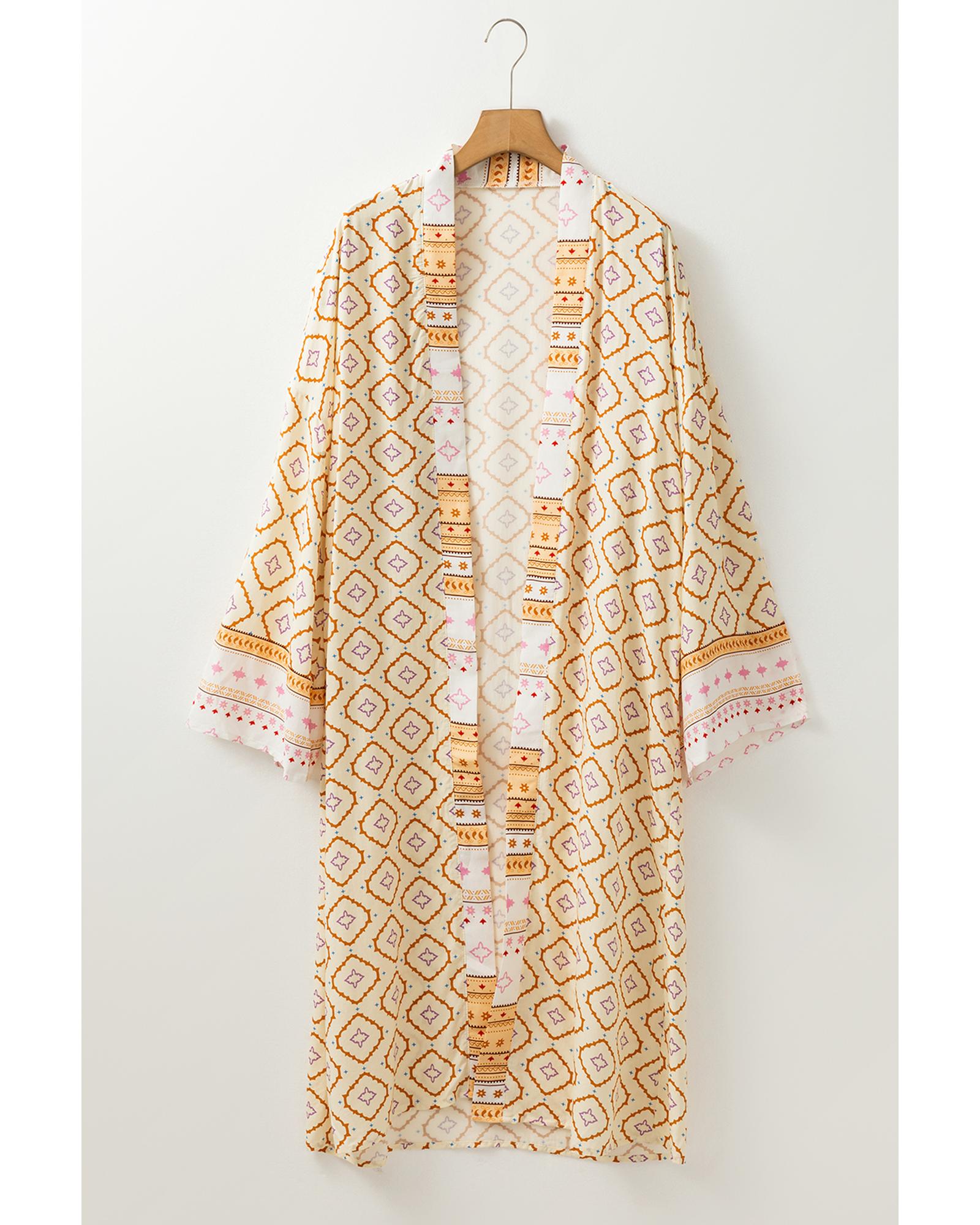 V539-AZEXDC2542563-P720-XL-202508291320-00 Yellow Bohemian Geometric Printed Loose Sleeve Long Kimono - XL - Image 1
