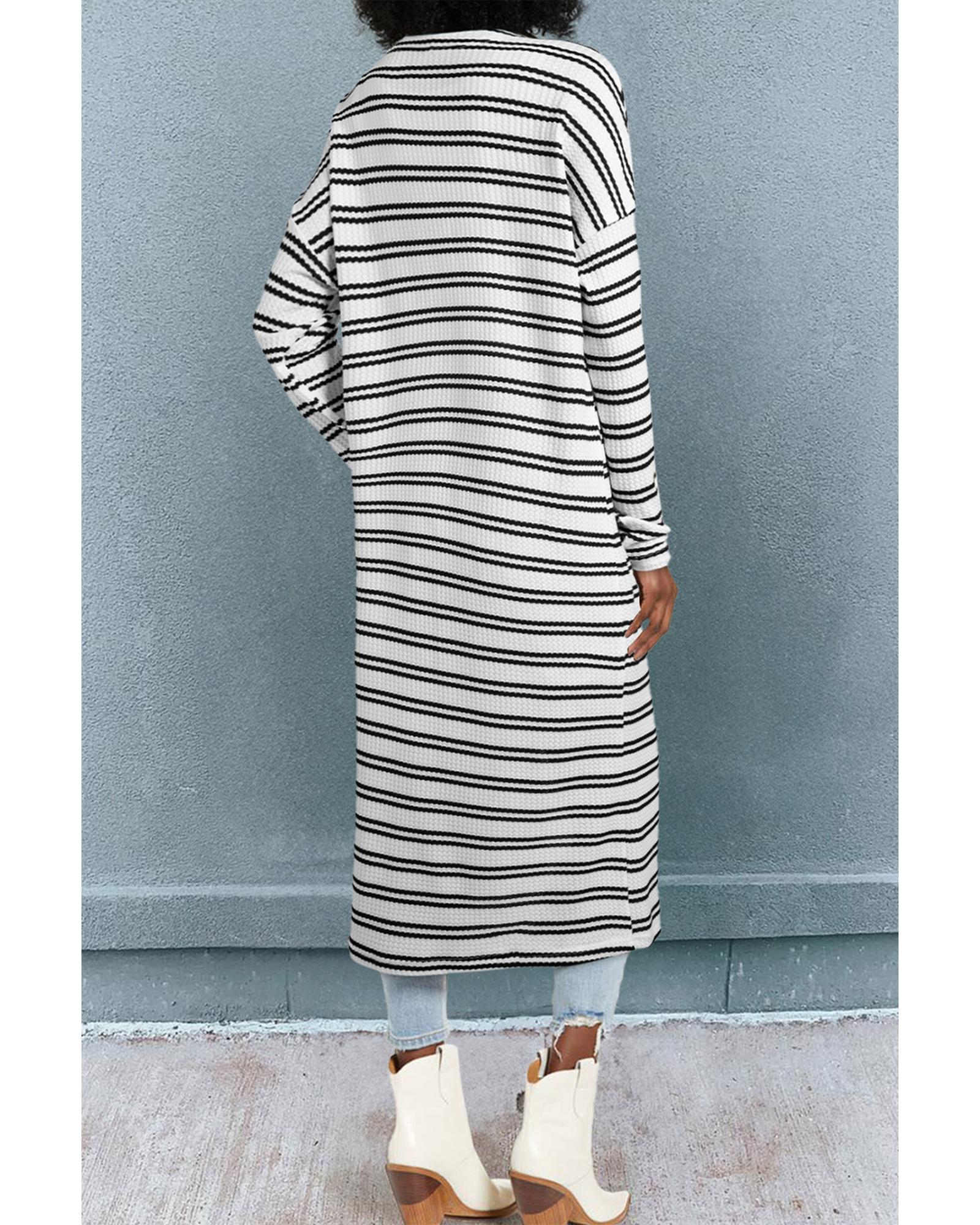 V539-AZEXDC2542590-P219-XL-202508280540-00 Black Stripe Print Open Front Duster Cardigan - XL - Image 1