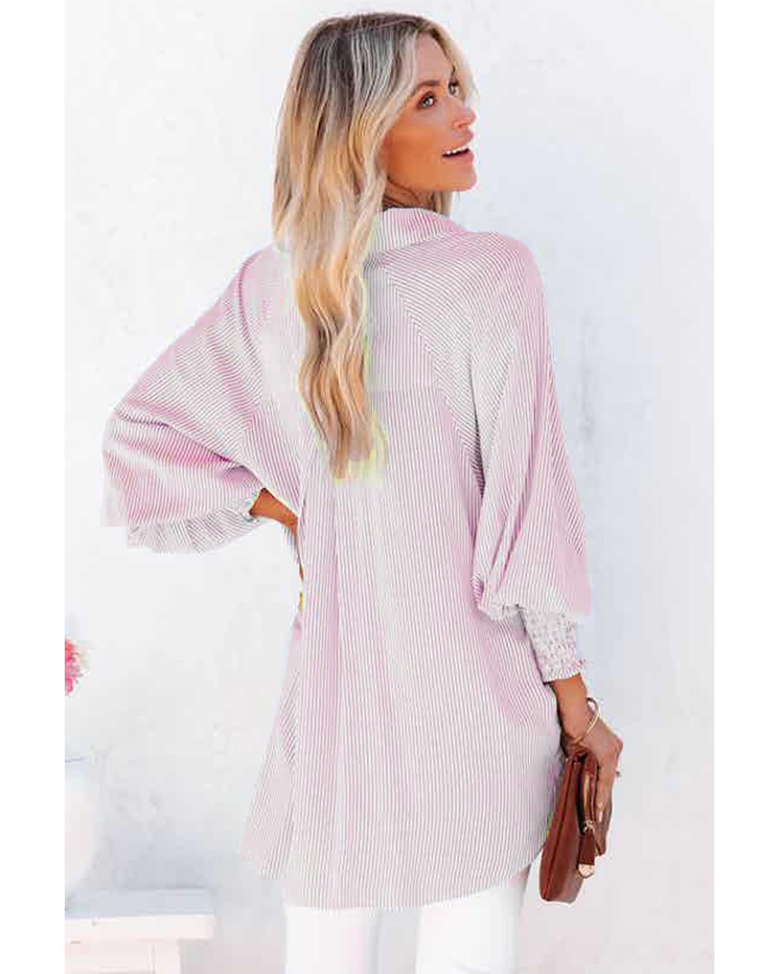 V539-AZEXDC2552685-10-M-202508271110-00 Azura Exchange Striped Boyfriend Shirt with Pocket - M - Image 1
