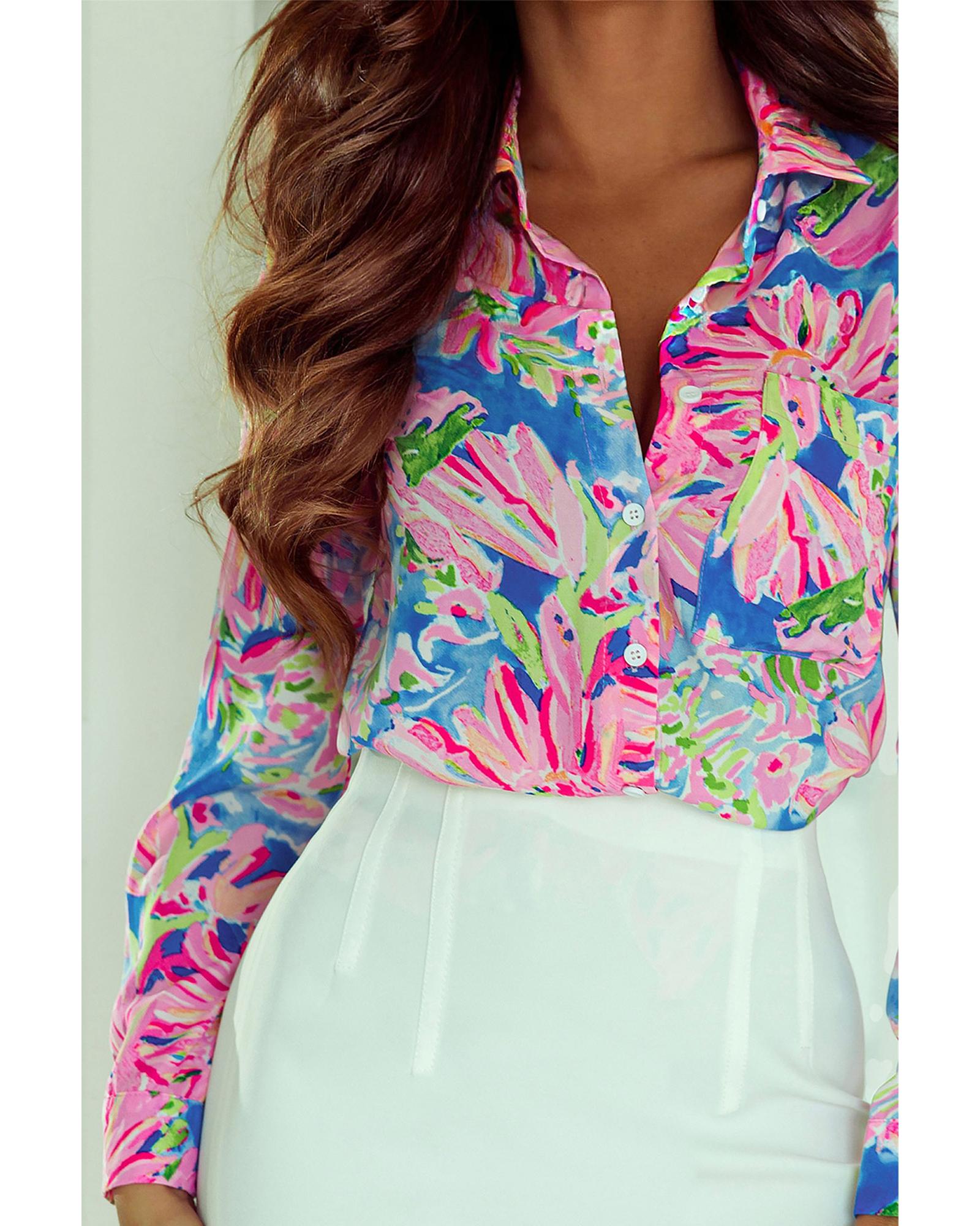 V539-AZEXDC2553434-10-S-202508291050-00 Azura Exchange Buttoned Sheath Long Sleeve Shirt with Abstract Floral Print - S - Image 1