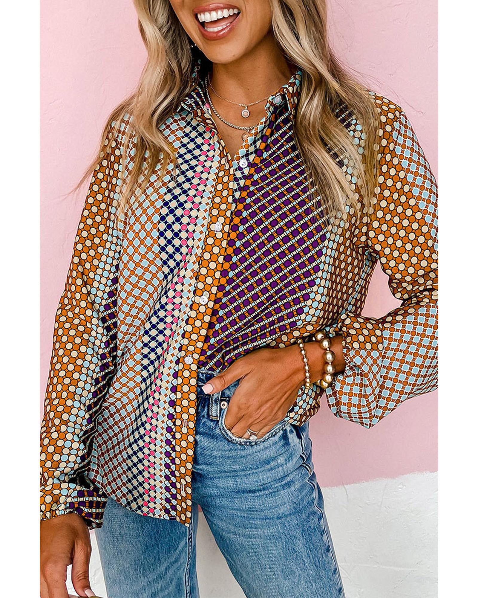 V539-AZEXDC2553438-17-M-202508290545-00 Azura Exchange Long Sleeve Dot Print Button Down Shirt - M - Image 1
